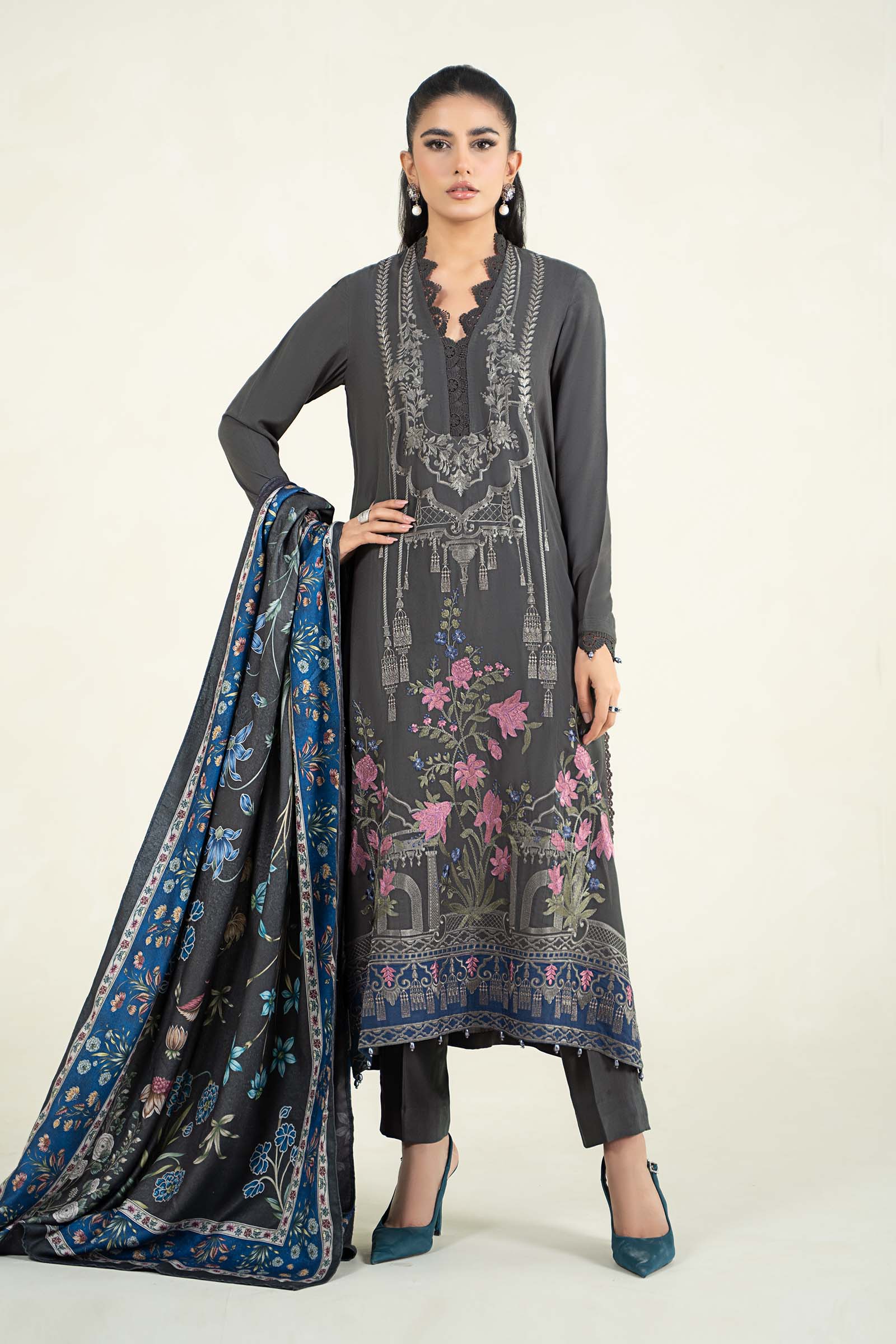 3 Piece Printed Linen Suit | MPS-2401-A