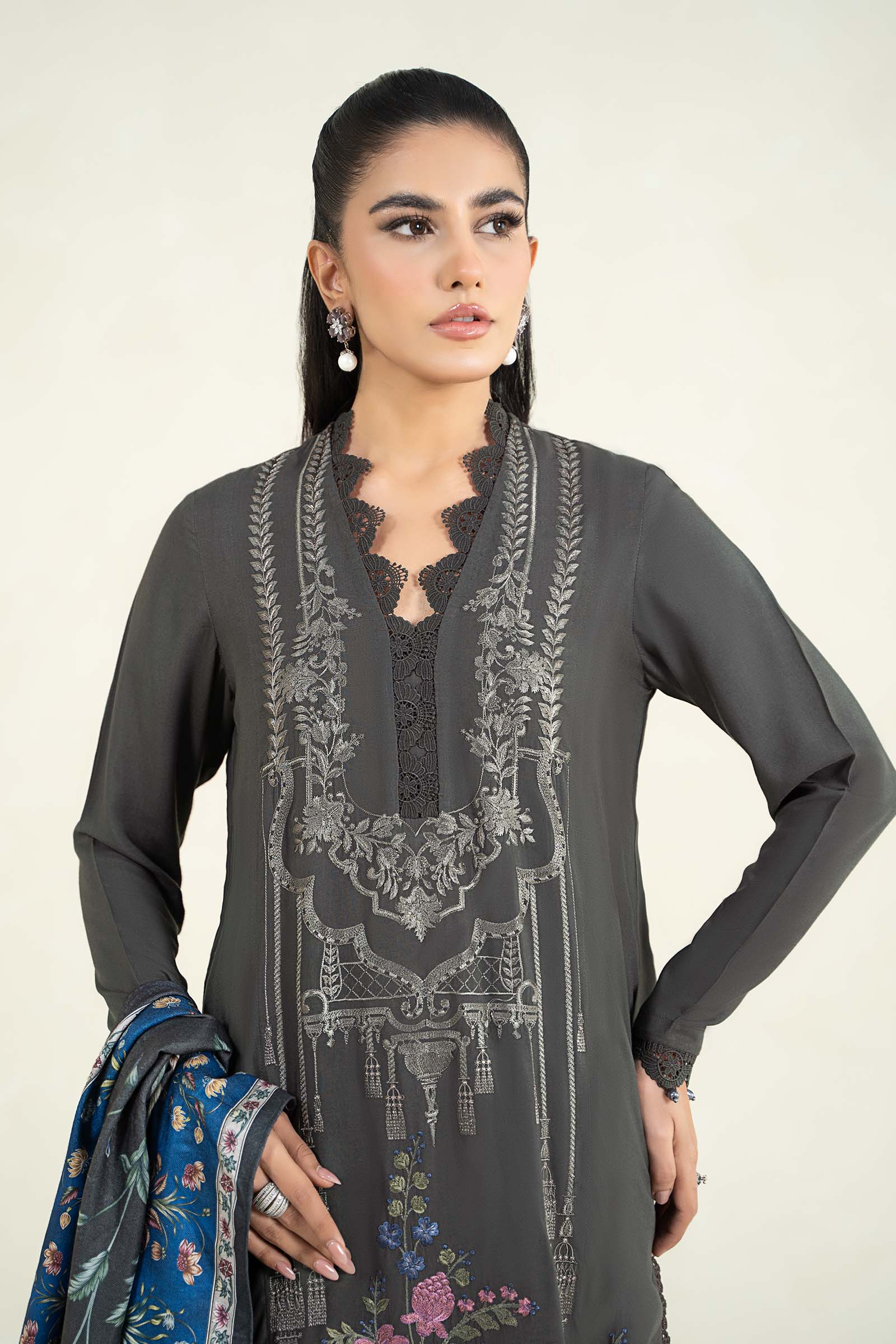 3 Piece Printed Linen Suit | MPS-2401-A - Image 2