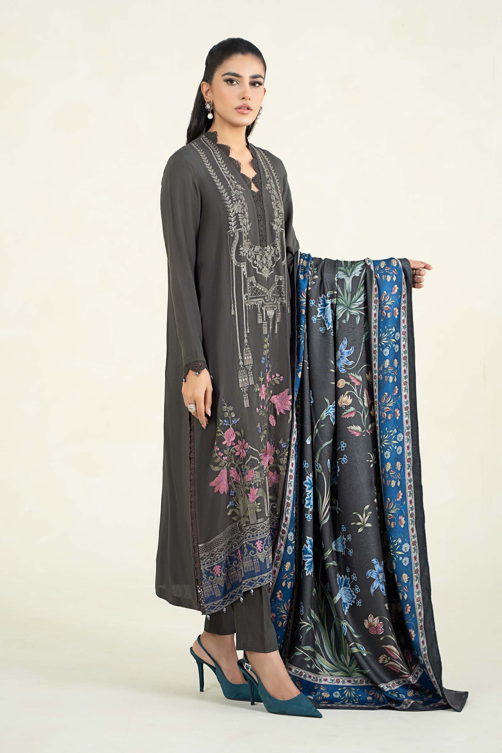 3 Piece Printed Linen Suit | MPS-2401-A - Image 6