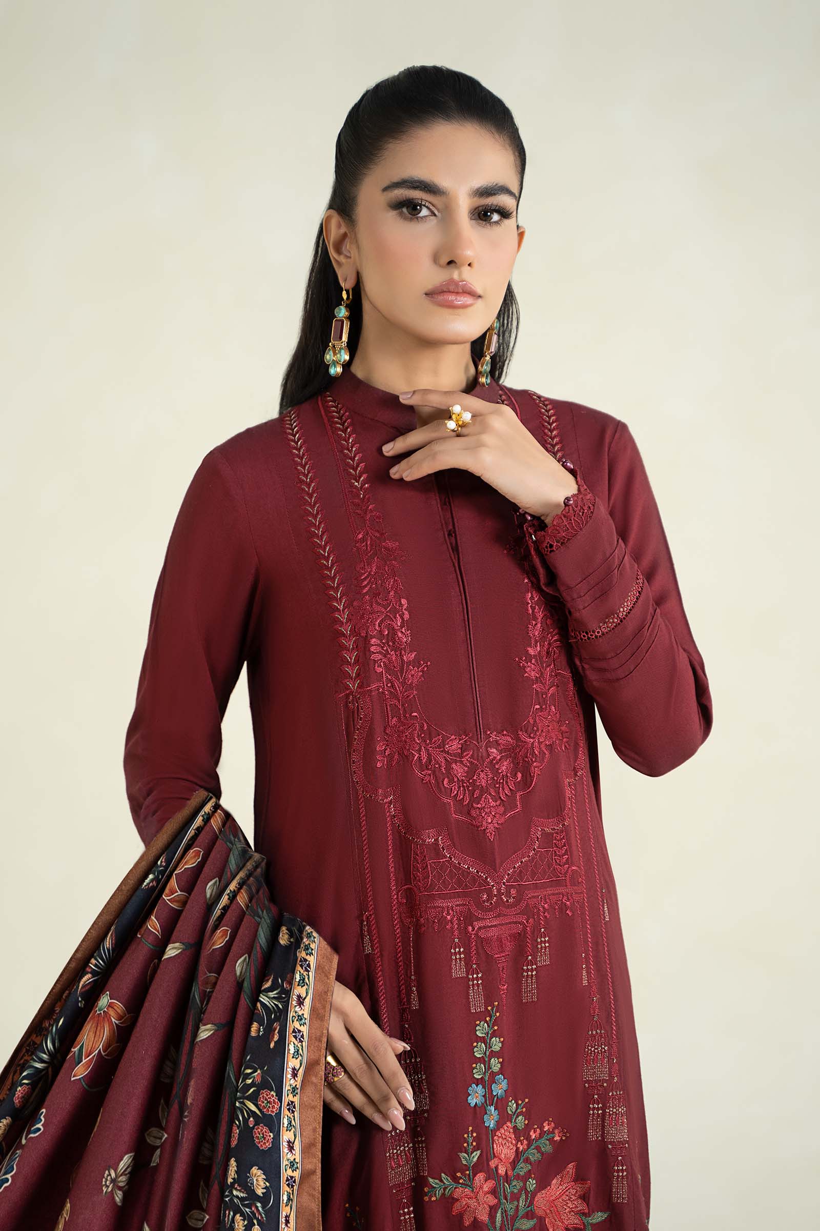 3 Piece Printed Linen Suit | MPS-2401-B - Image 2