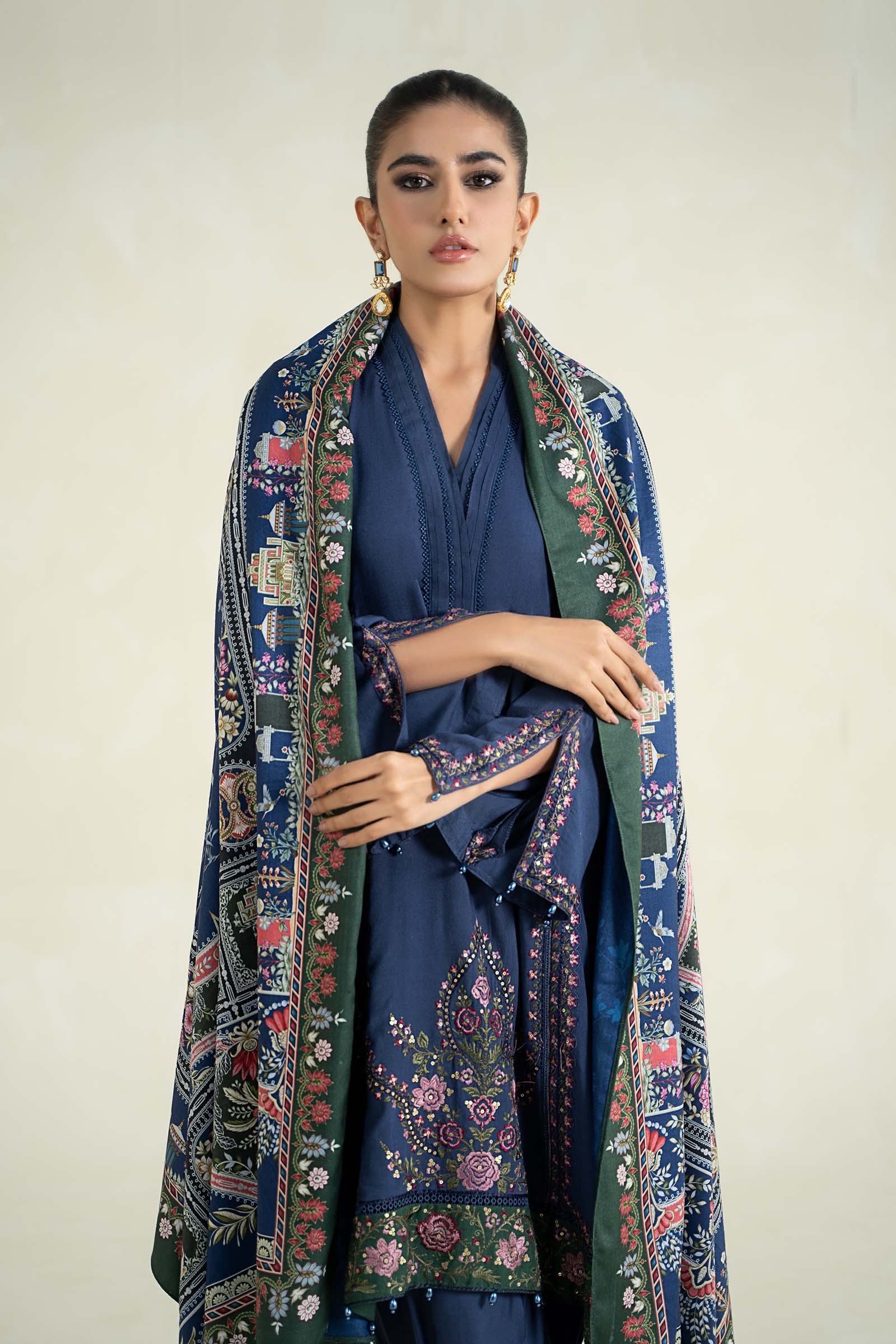 3 Piece Printed Linen Suit | MPS-2405-A - Image 2