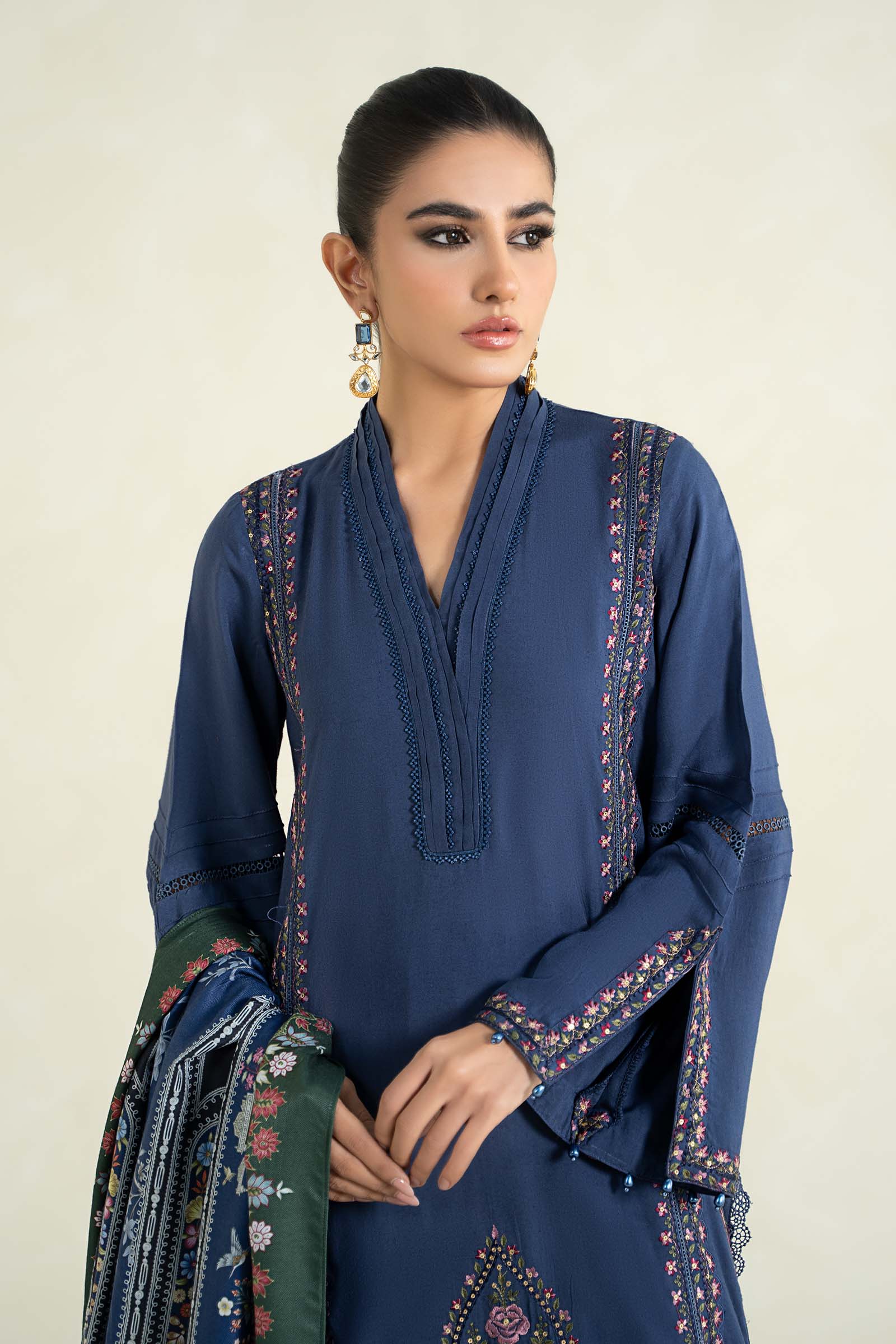 3 Piece Printed Linen Suit | MPS-2405-A - Image 3