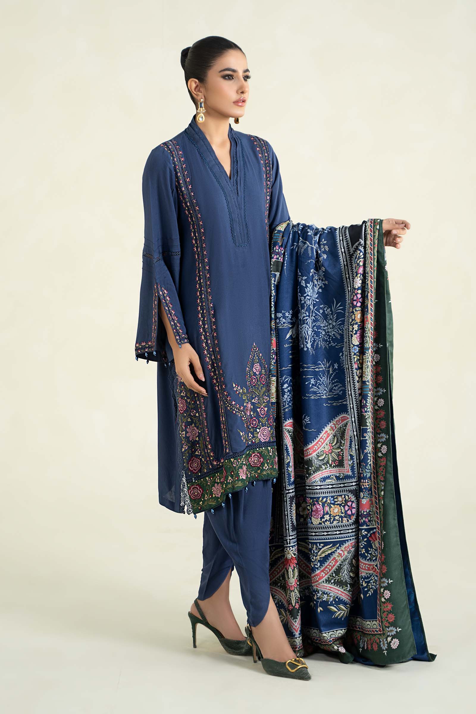 3 Piece Printed Linen Suit | MPS-2405-A - Image 4
