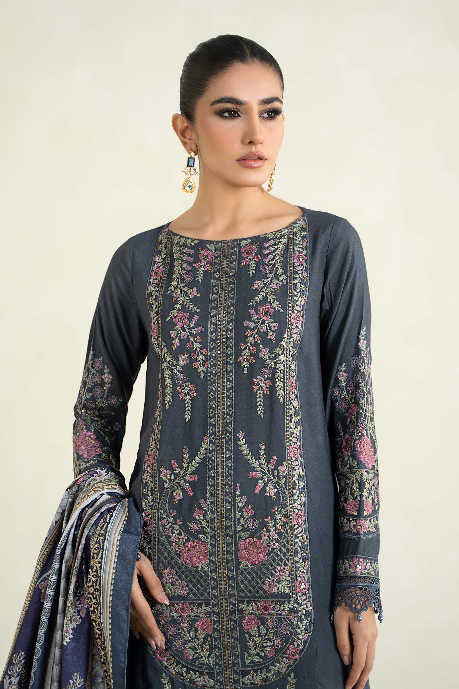 3 Piece Printed Linen Suit | MPS-2406-A - Image 3