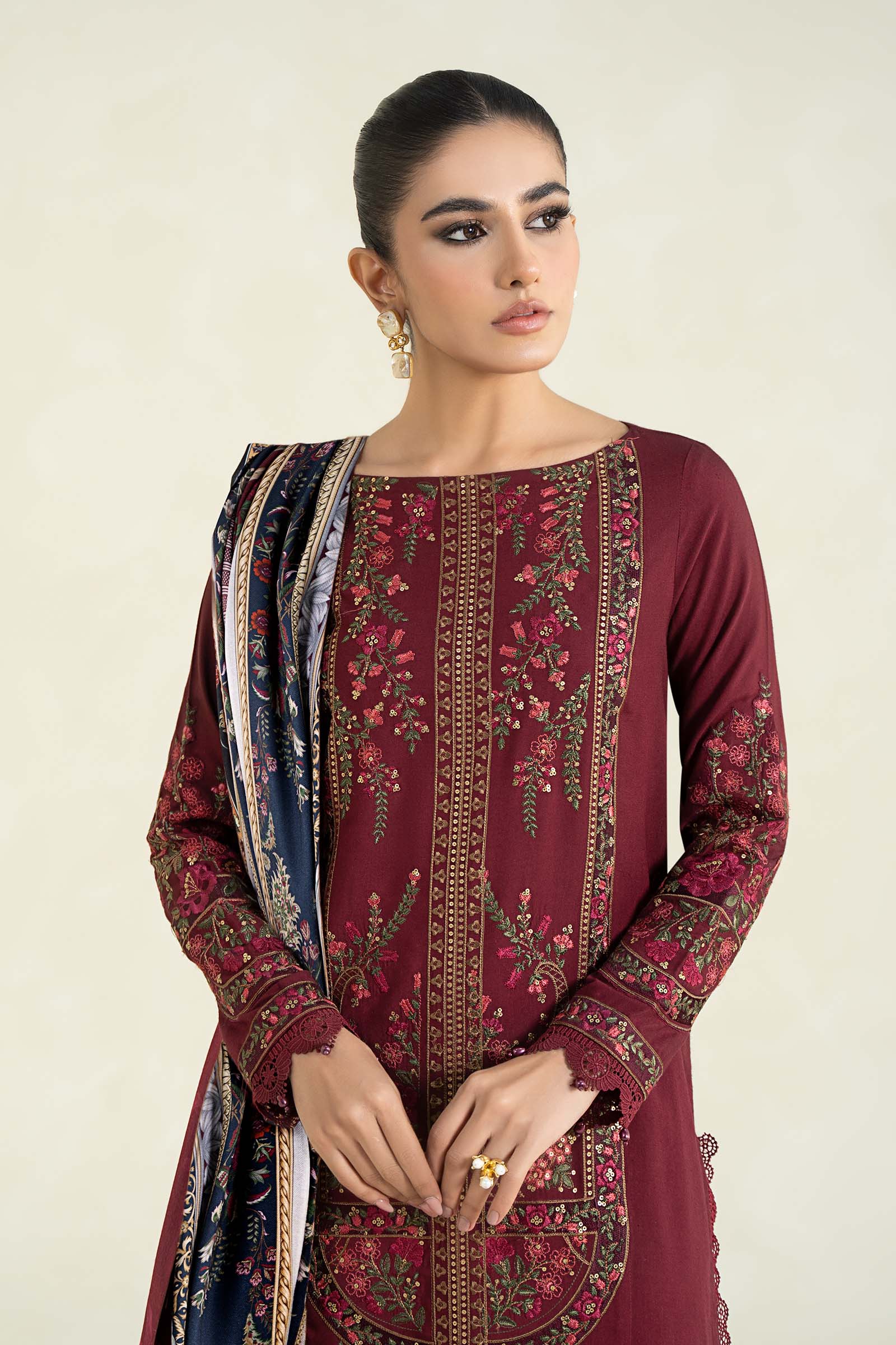 3 Piece Printed Linen Suit | MPS-2406-B - Image 2