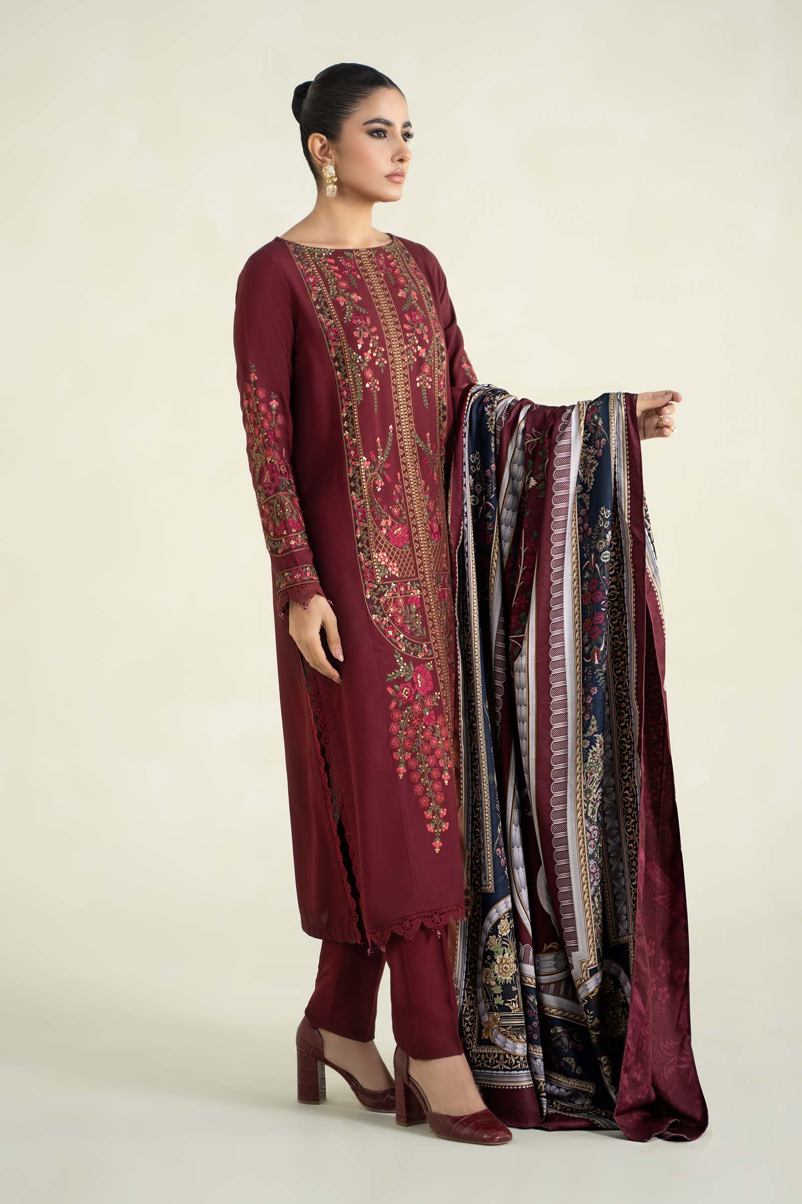 3 Piece Printed Linen Suit | MPS-2406-B - Image 3