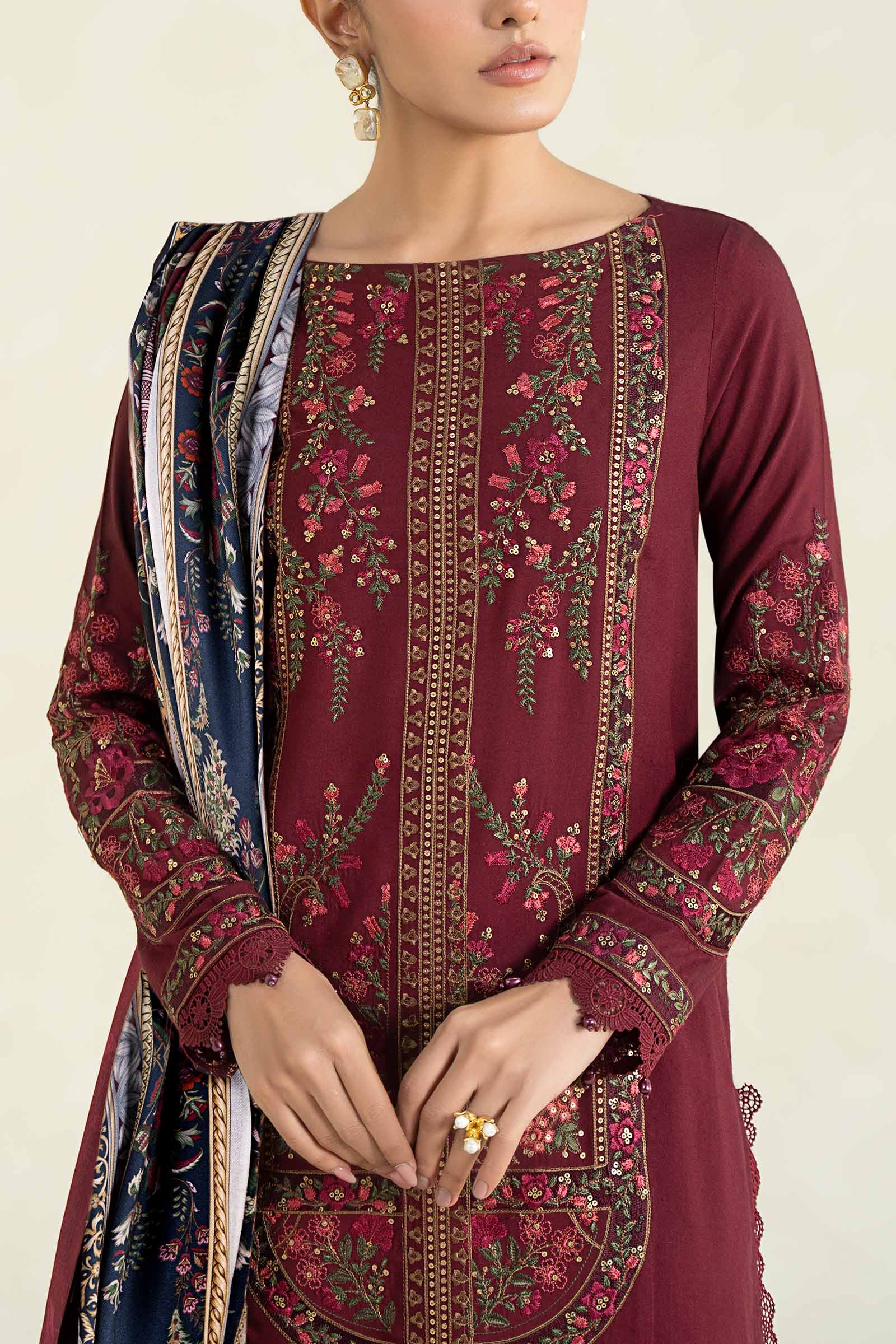 3 Piece Printed Linen Suit | MPS-2406-B - Image 4