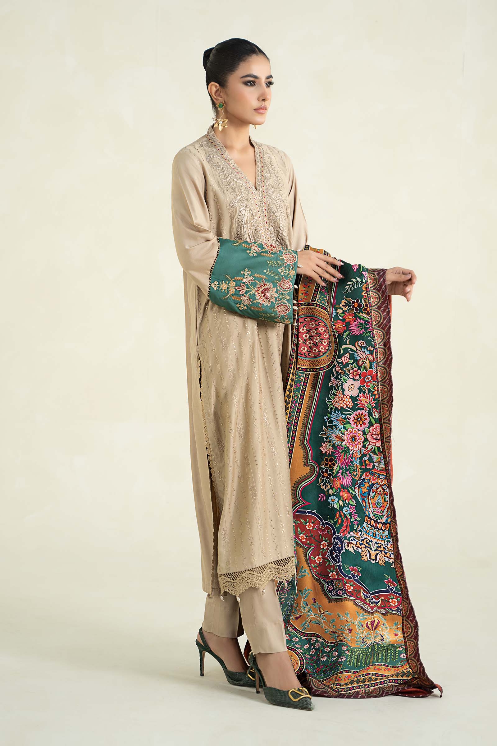 3 Piece Printed Linen Suit | MPS-2407-A - Image 3