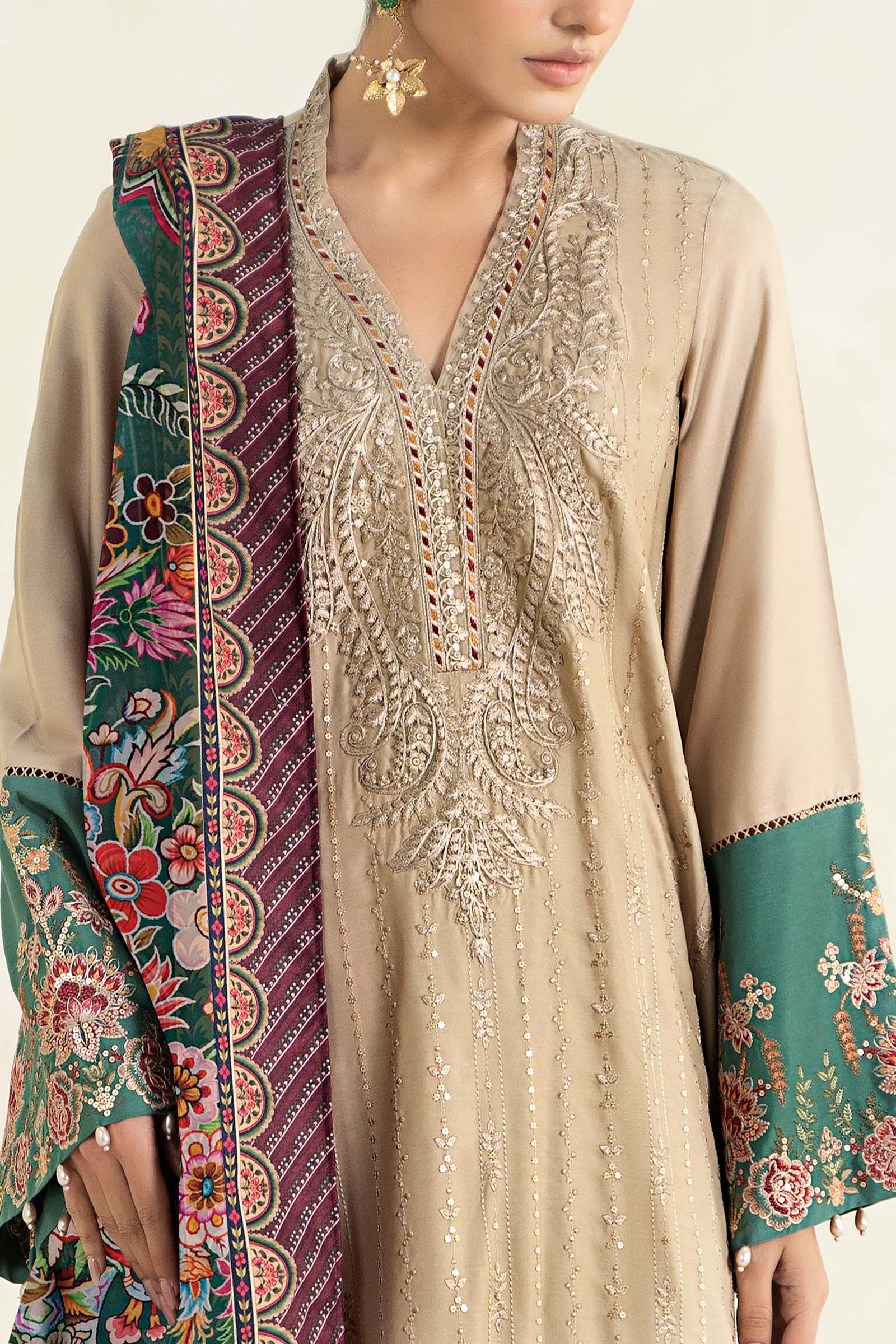 3 Piece Printed Linen Suit | MPS-2407-A - Image 4