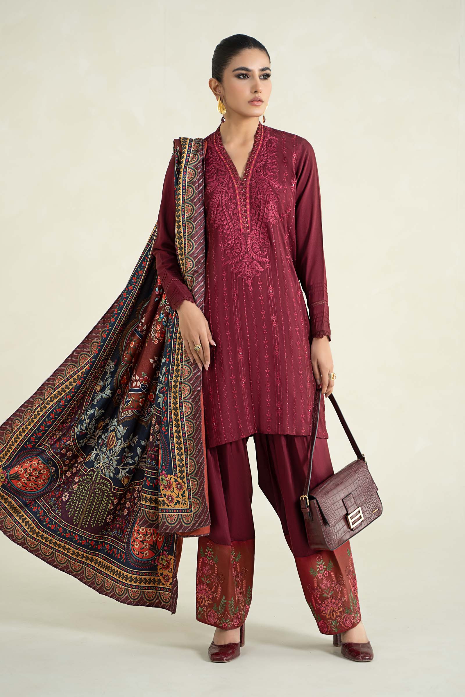 3 Piece Printed Linen Suit | MPS-2407-B