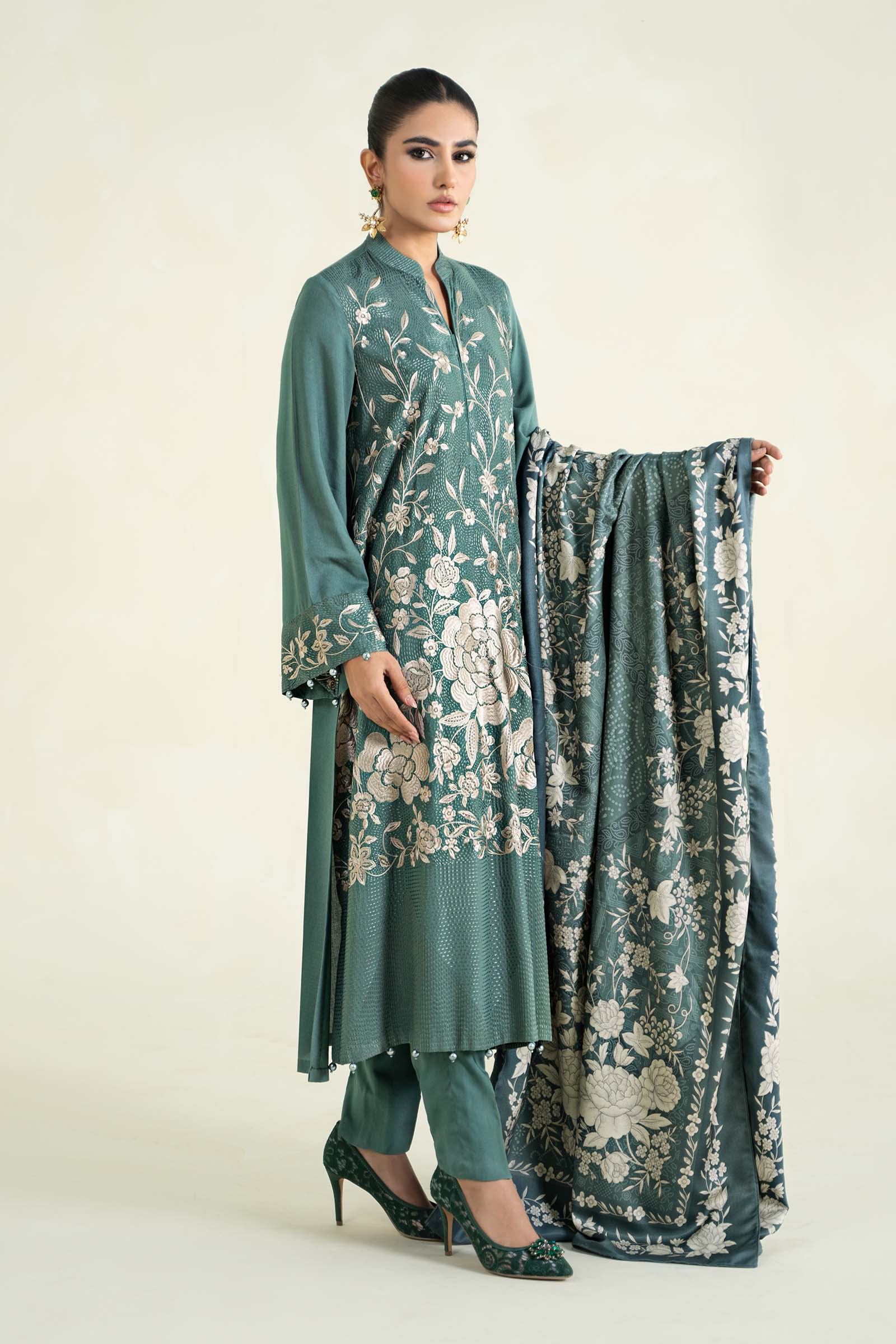 3 Piece Printed Linen Suit | MPS-2408-A - Image 4
