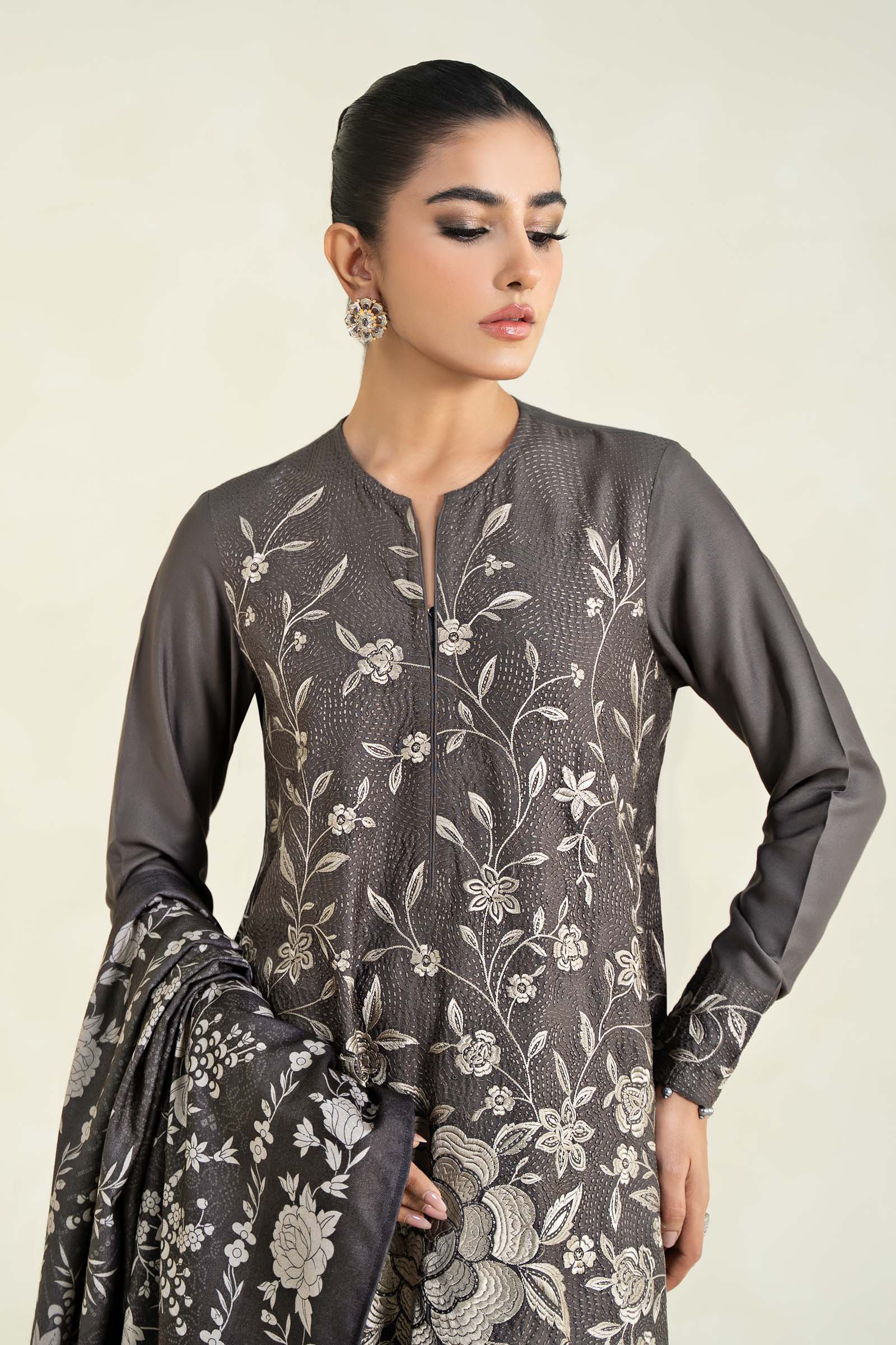 3 Piece Printed Linen Suit | MPS-2408-B - Image 3