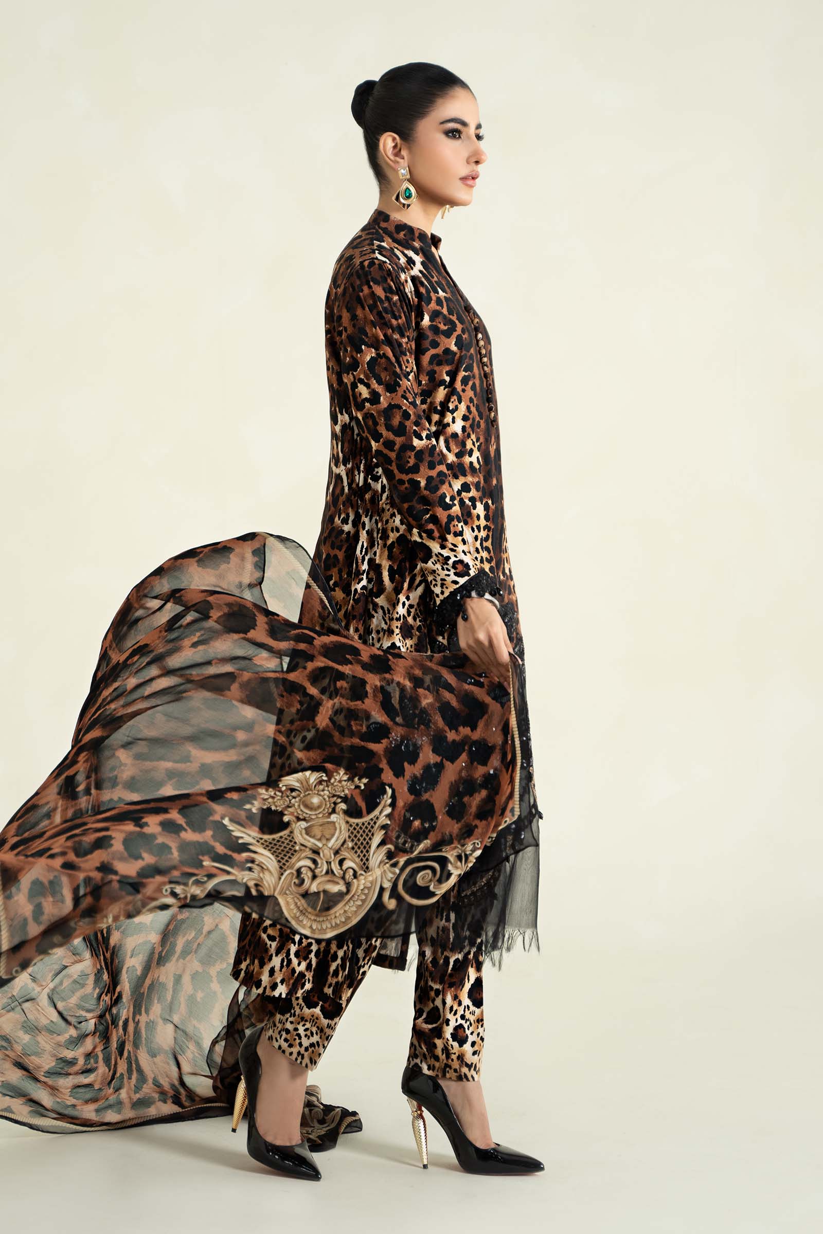3 Piece Printed Linen Suit | MPS-2409-B - Image 4