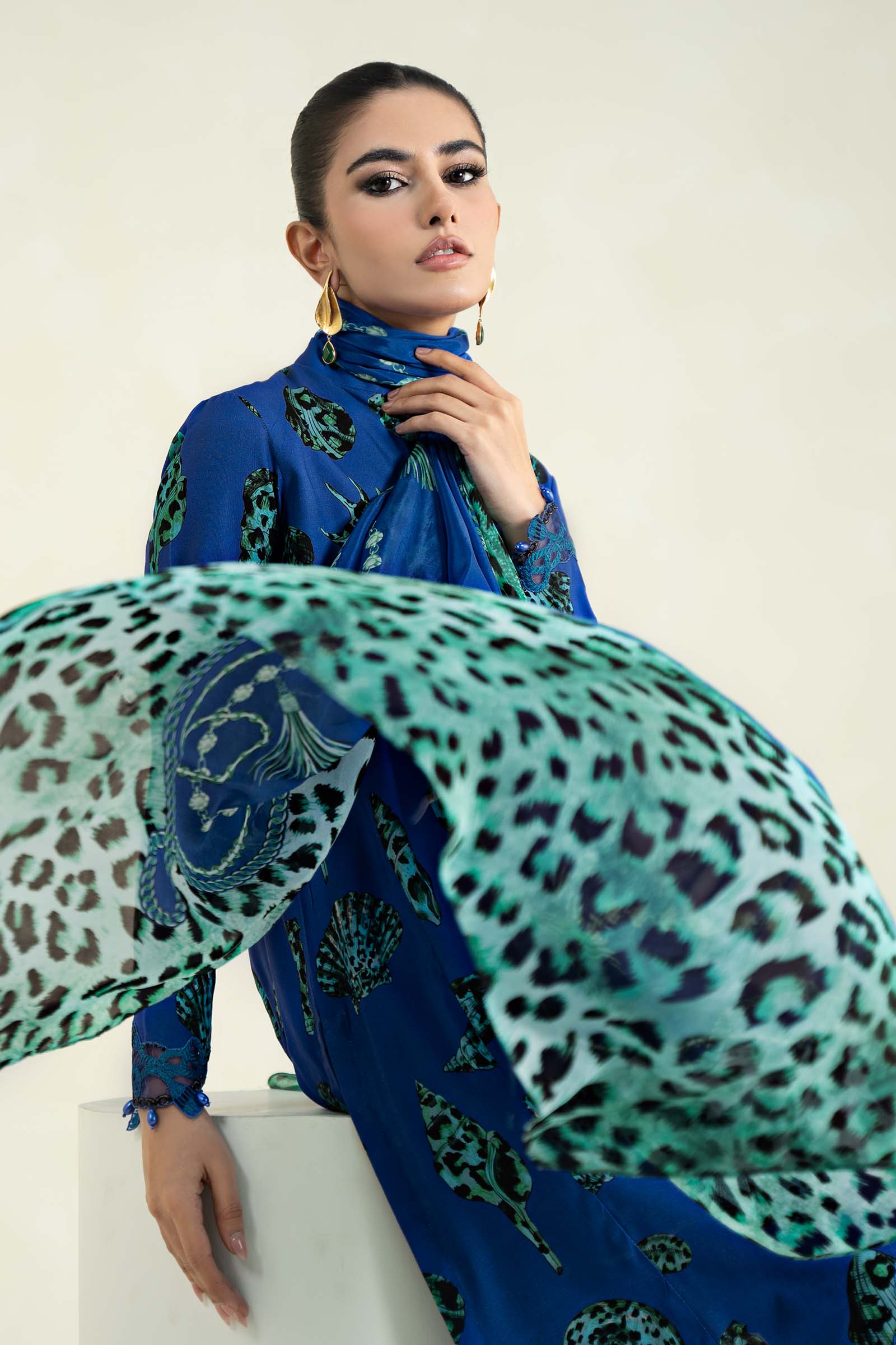 3 Piece Printed Linen Suit | MPS-2410-A - Image 2