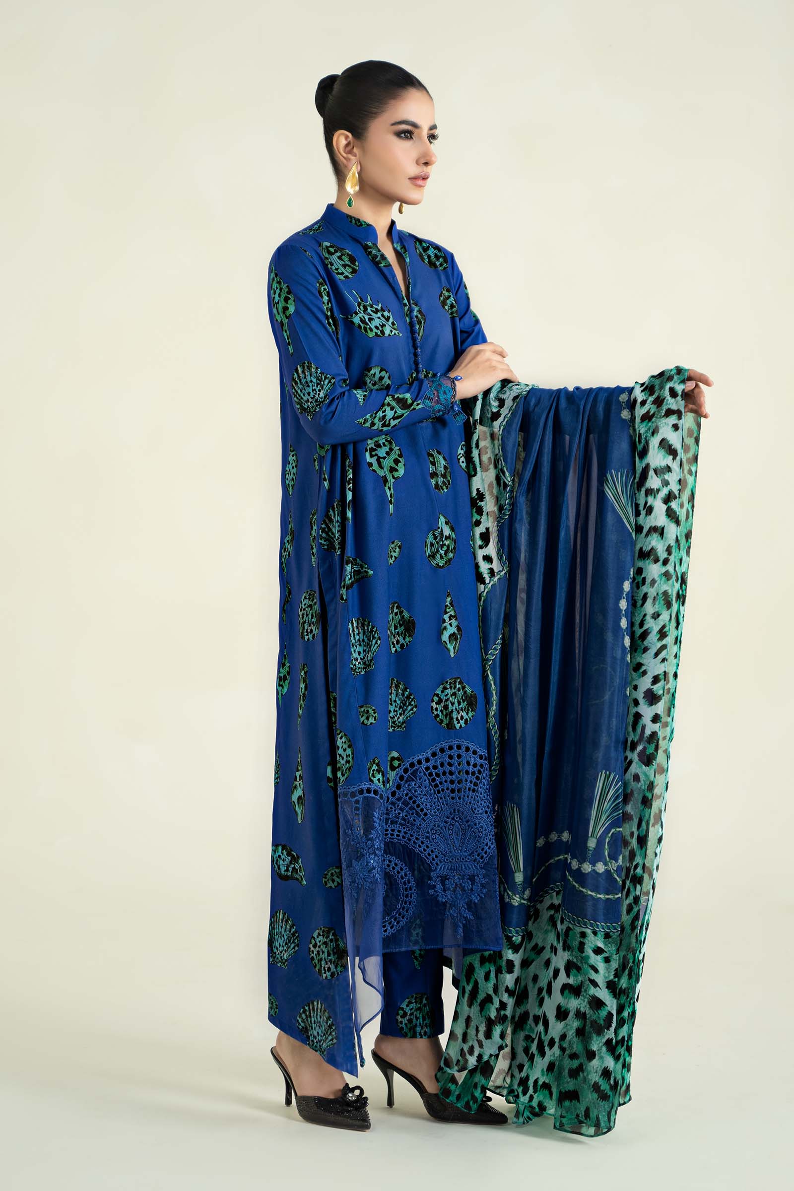 3 Piece Printed Linen Suit | MPS-2410-A - Image 3