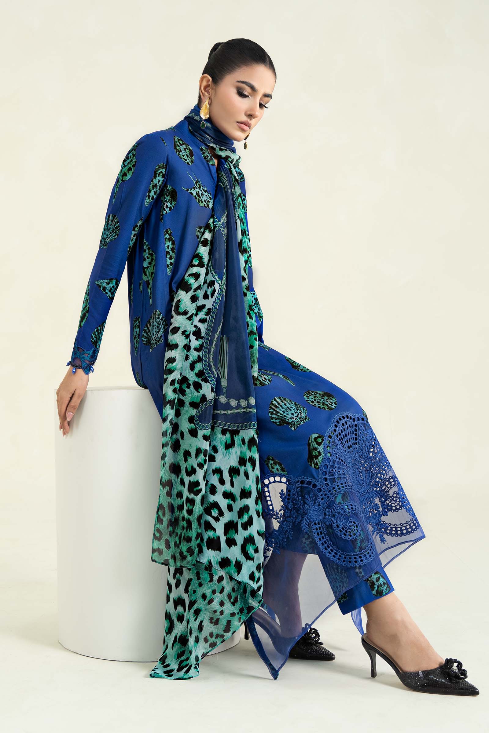 3 Piece Printed Linen Suit | MPS-2410-A - Image 8
