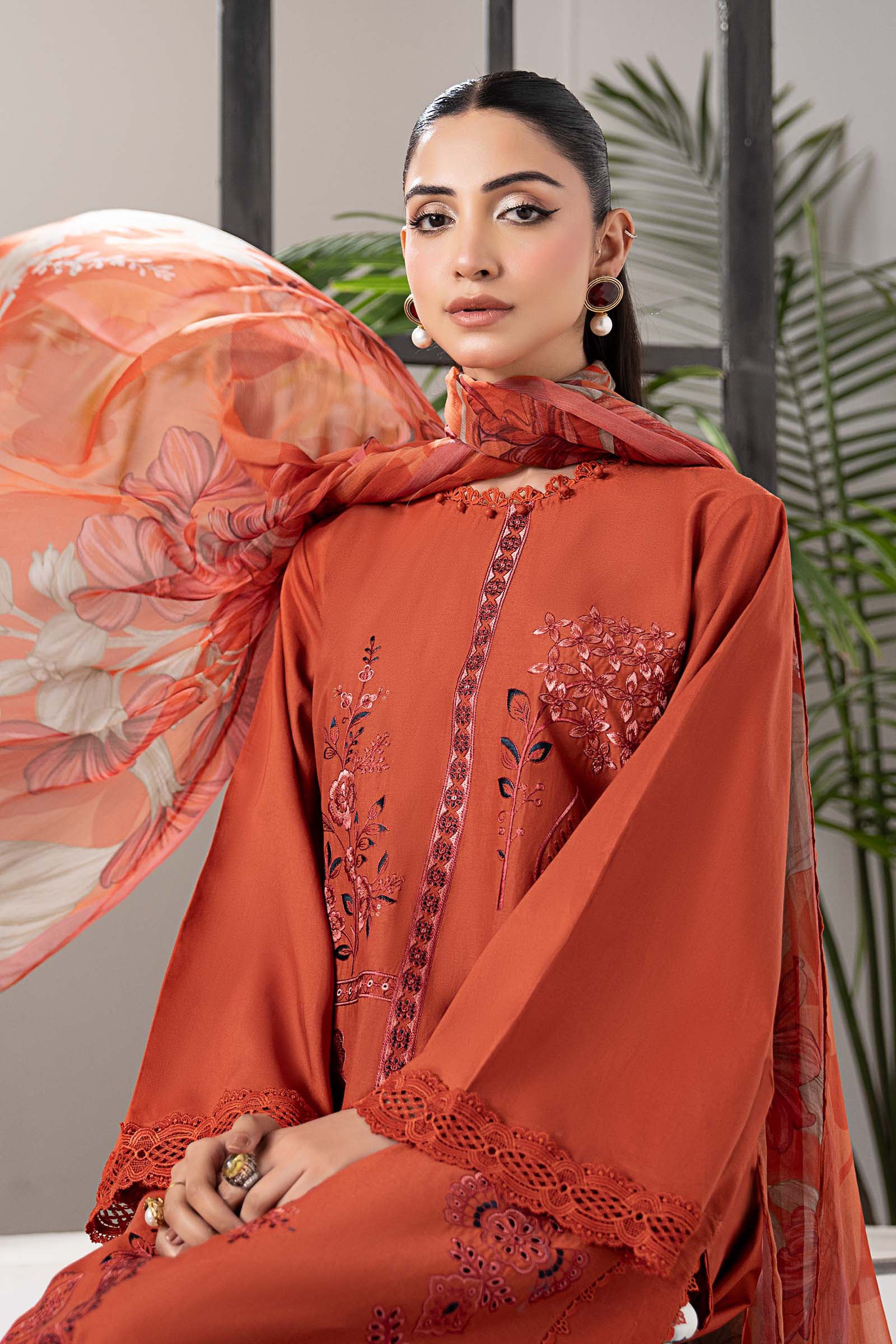 3 Piece Embroidered Cambric Suit - Image 4