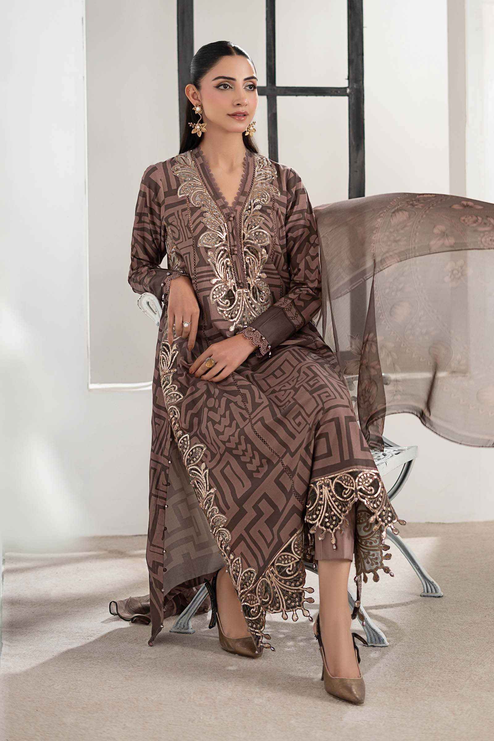 3 Piece Embroidered Cambric Suit - Image 3