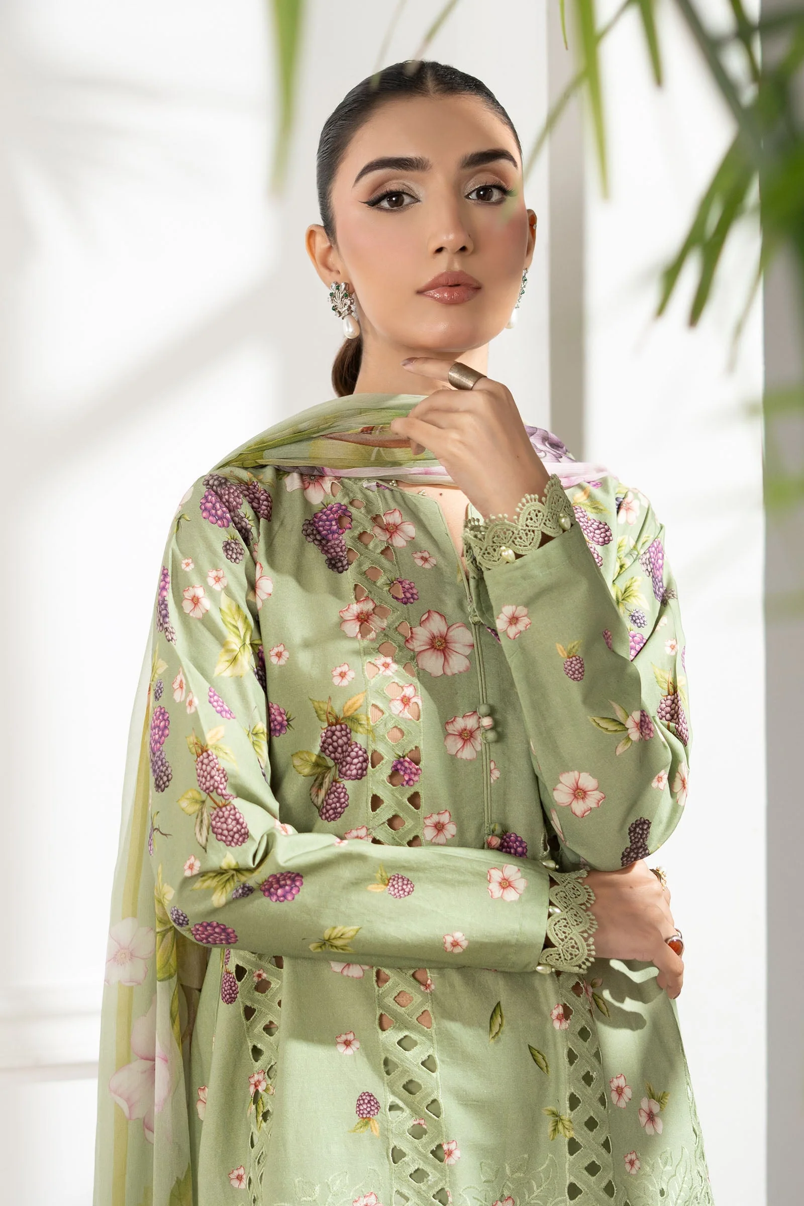 3 Piece Embroidered Cambric Suit - Image 3