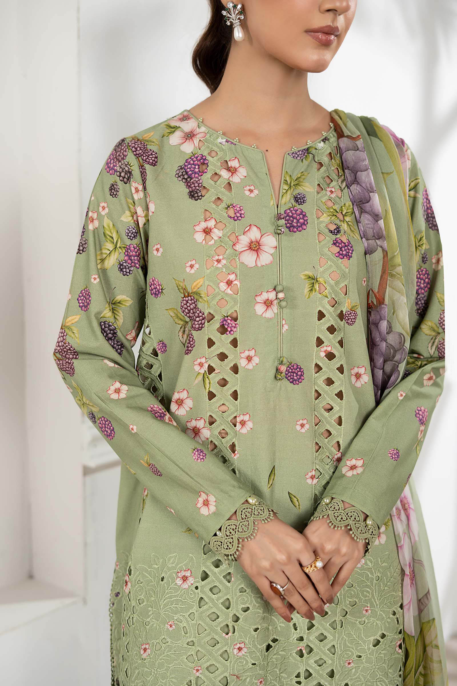 3 Piece Embroidered Cambric Suit - Image 4