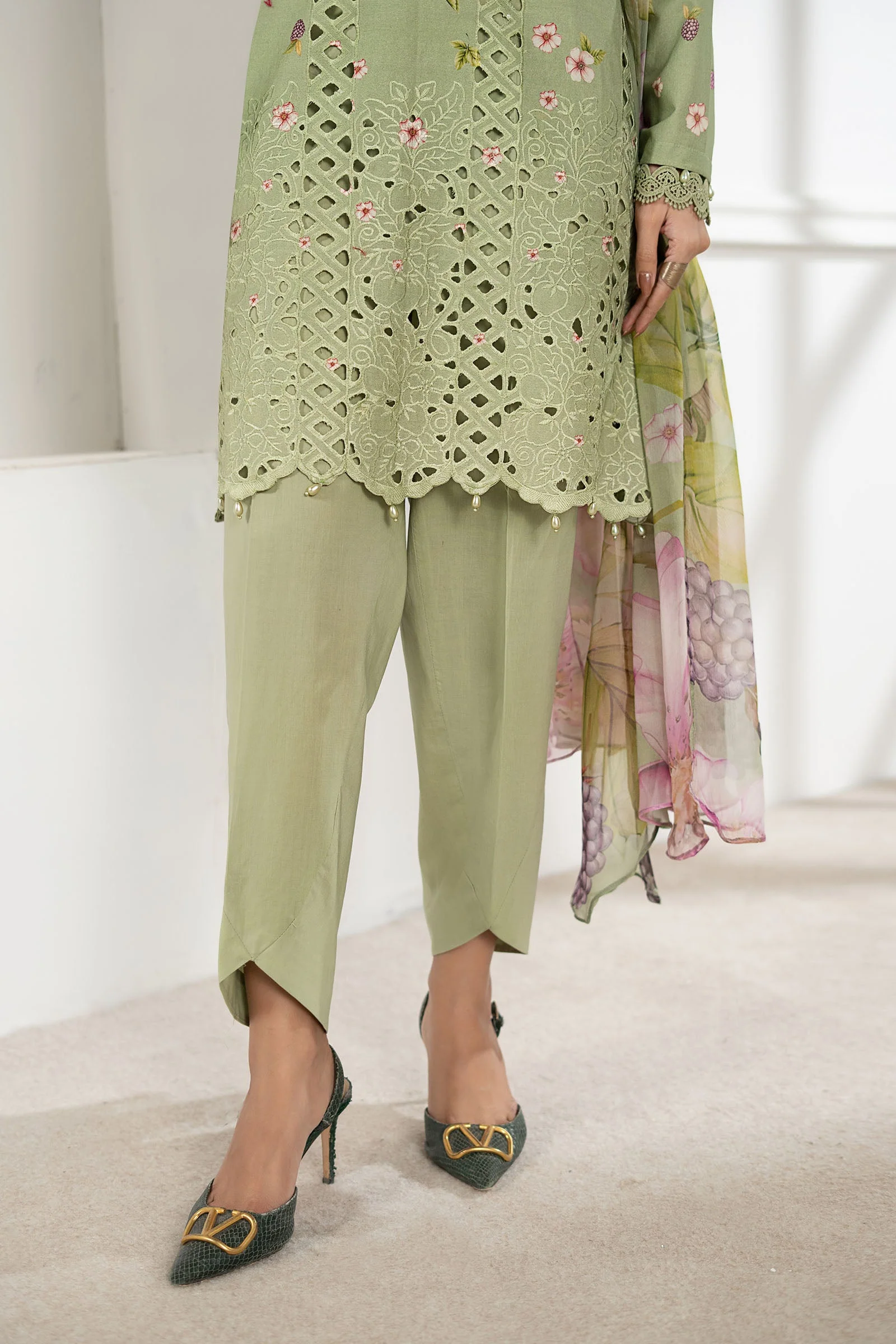 3 Piece Embroidered Cambric Suit - Image 5