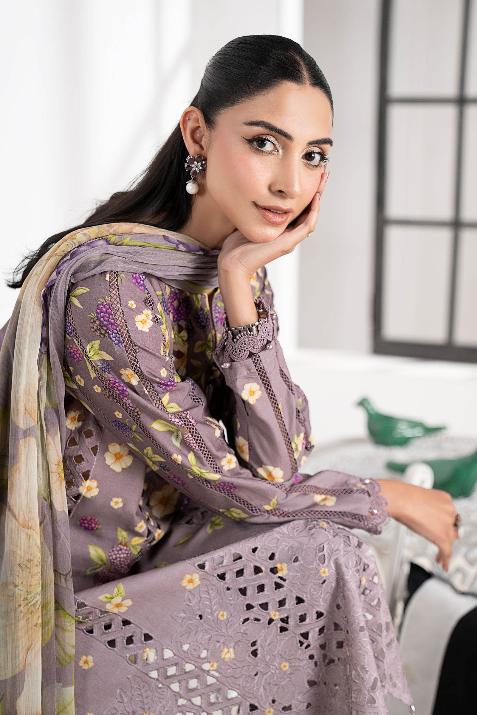 3 Piece Embroidered Cambric Suit - Image 3
