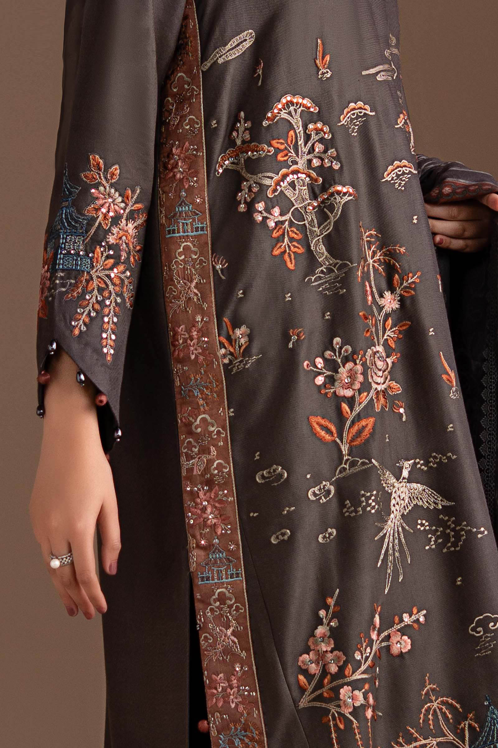 3 Piece Embroidered Twill Linen Suit - Image 5