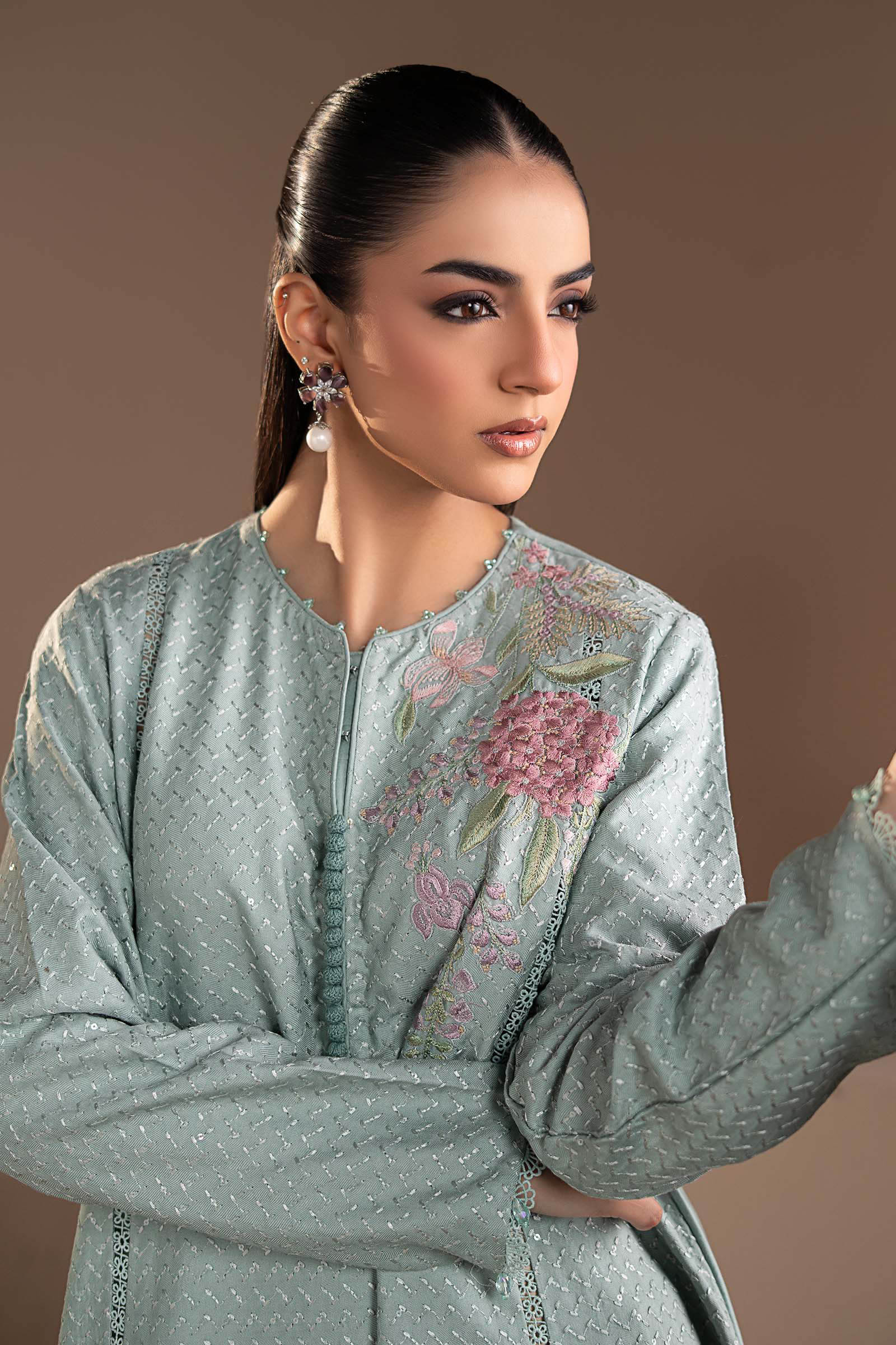 3 Piece Embroidered Twill Linen Suit - Image 2