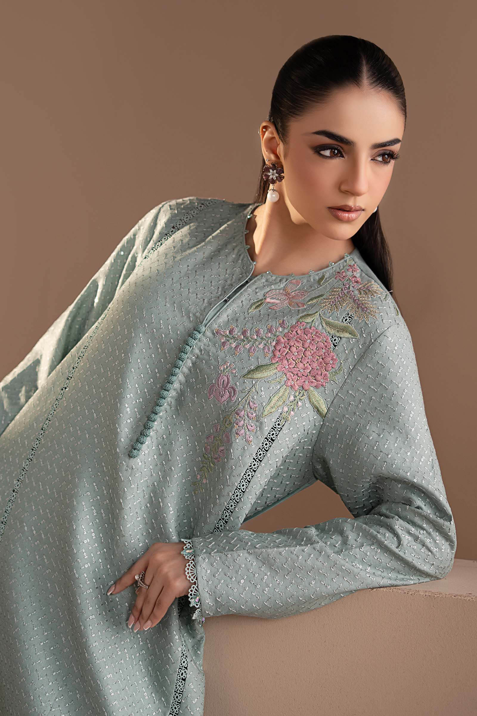 3 Piece Embroidered Twill Linen Suit - Image 4