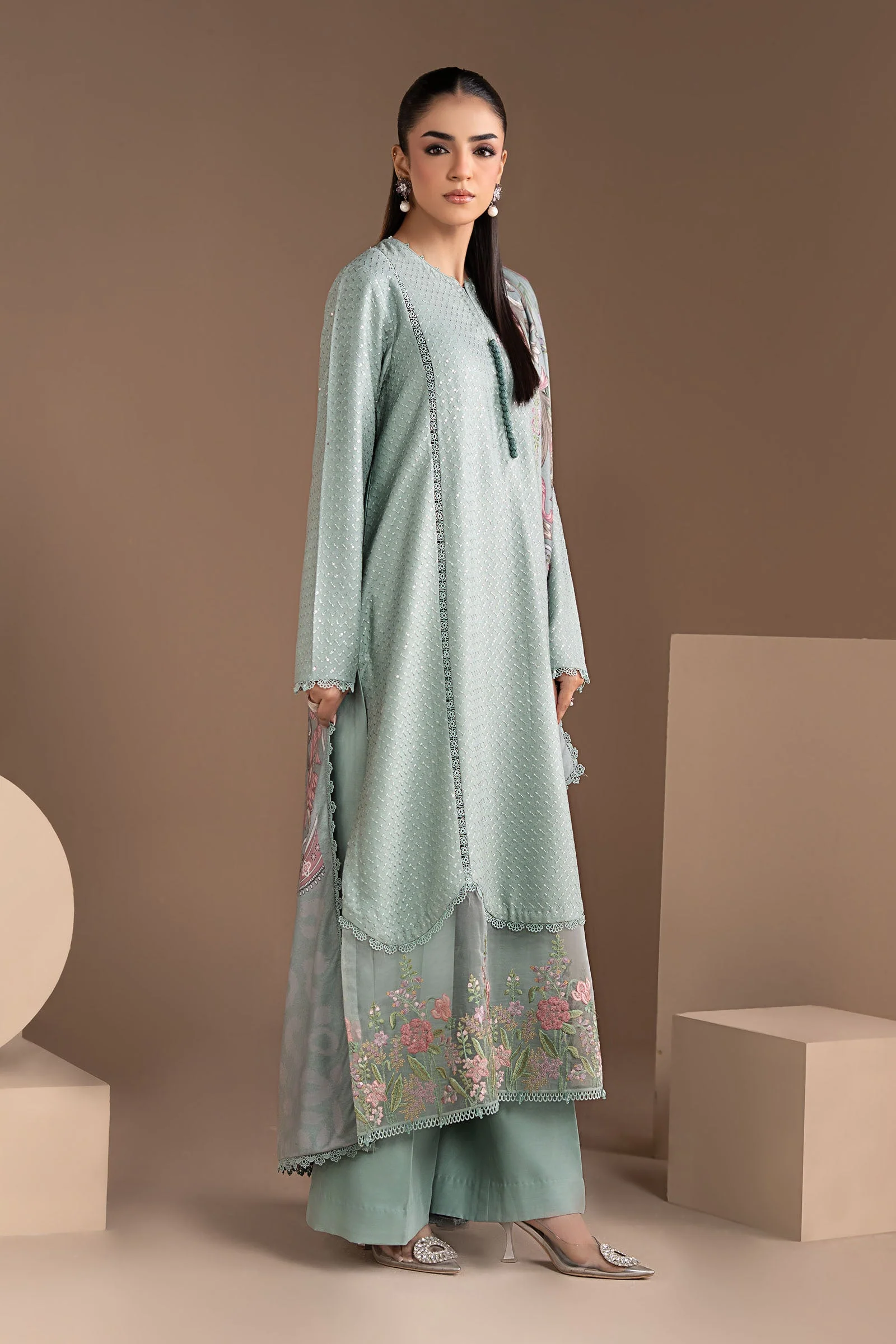 3 Piece Embroidered Twill Linen Suit - Image 8