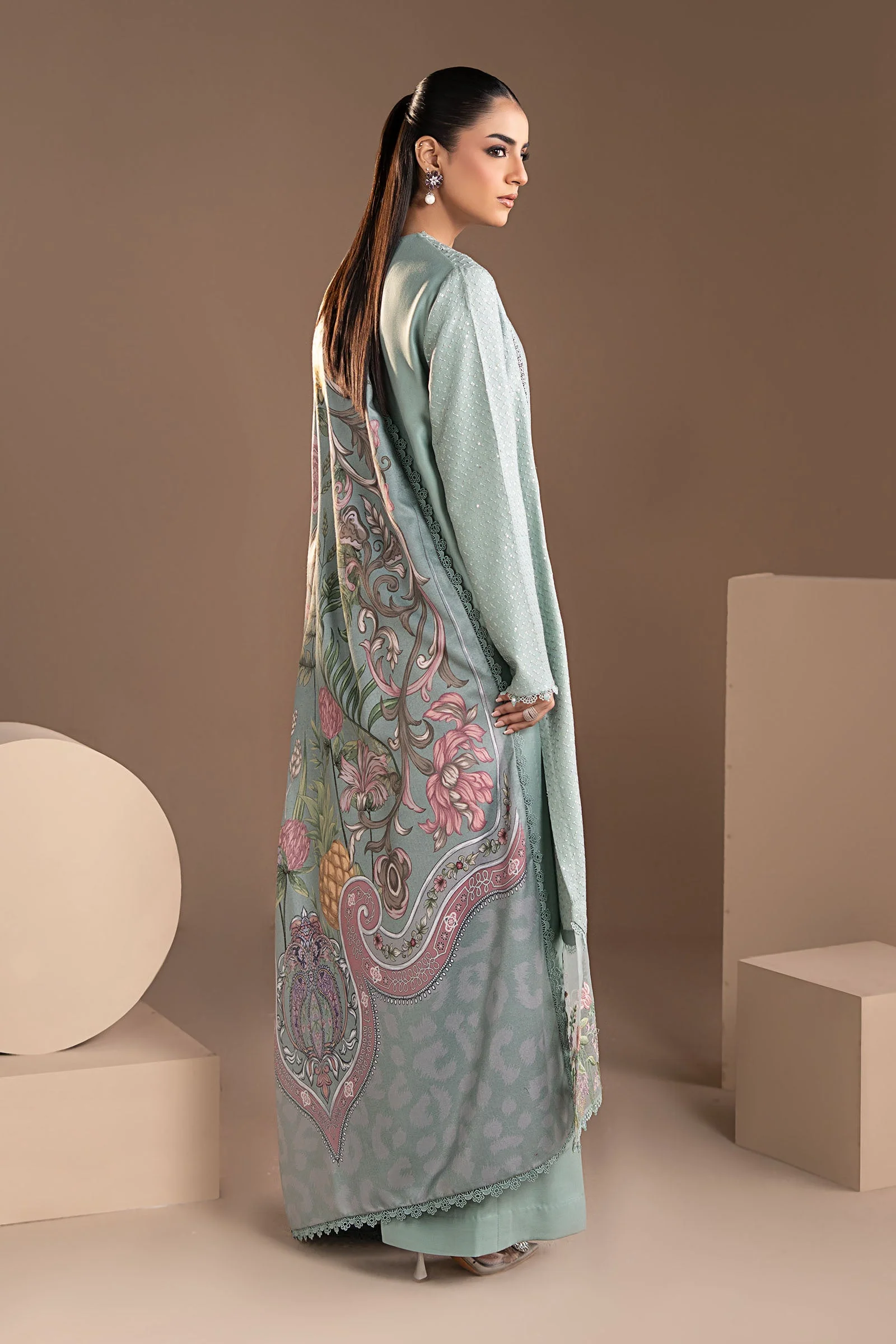 3 Piece Embroidered Twill Linen Suit - Image 9