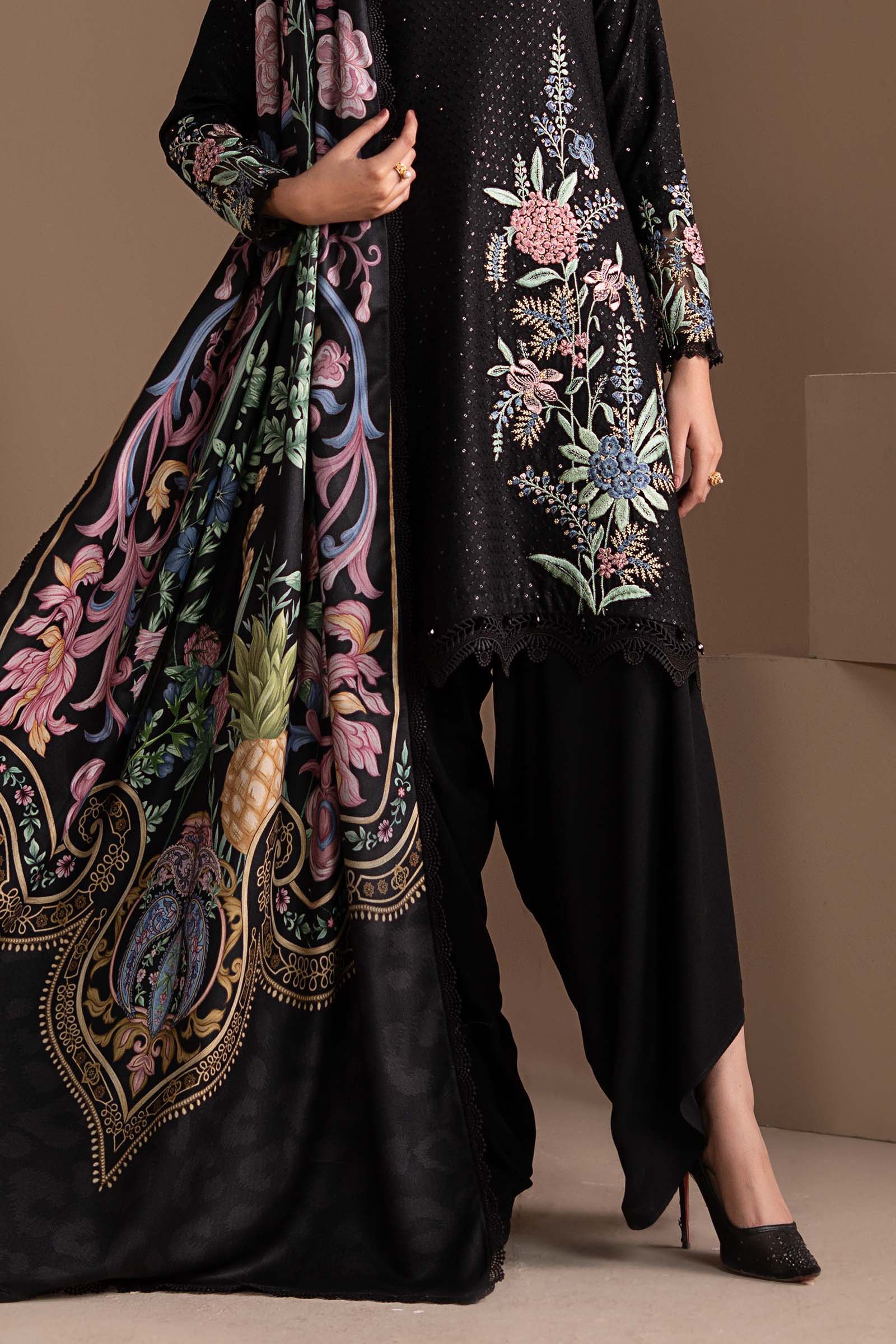 3 Piece Embroidered Twill Linen Suit - Image 8