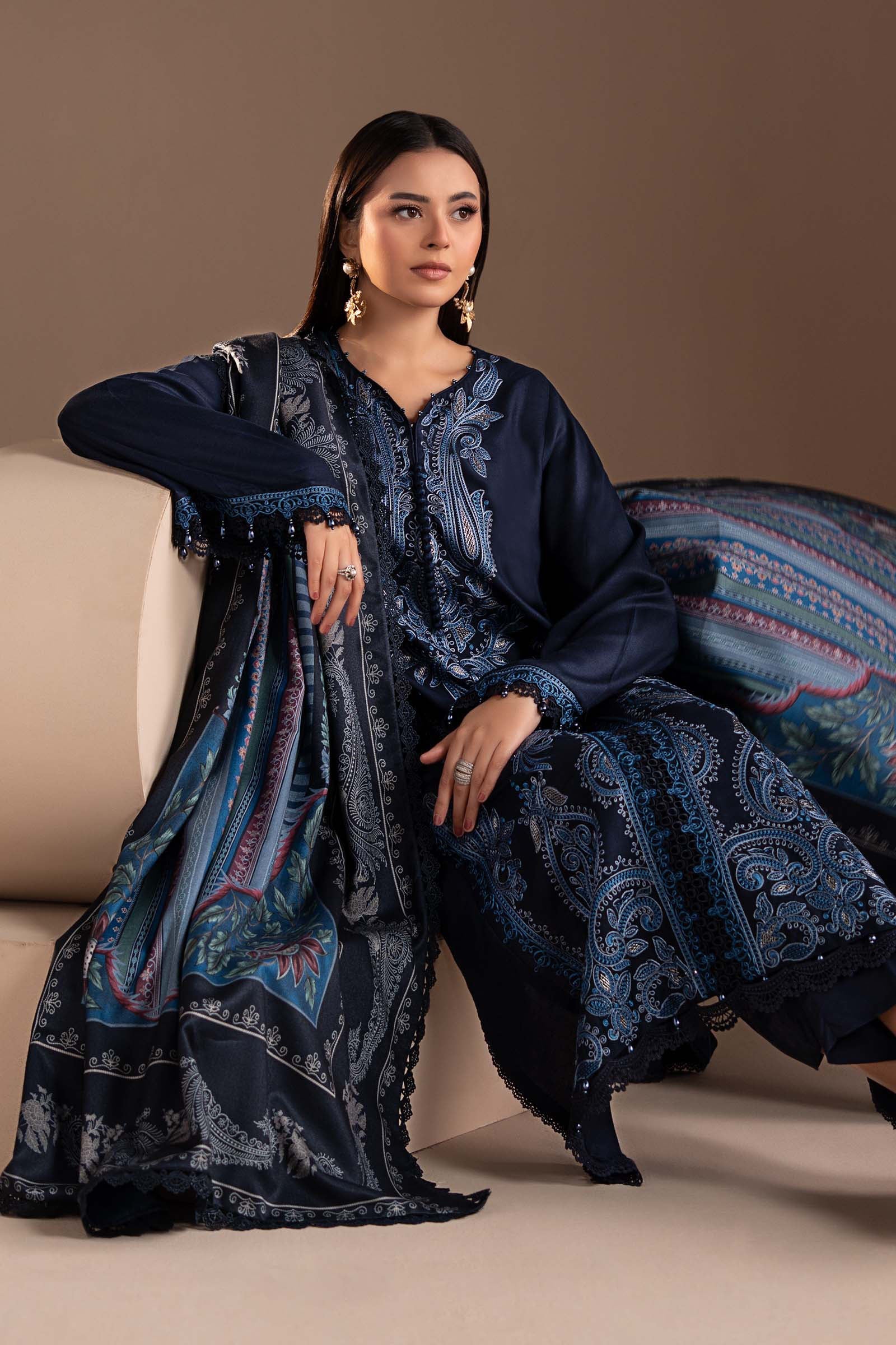 3 Piece Embroidered Twill Linen Suit - Image 2