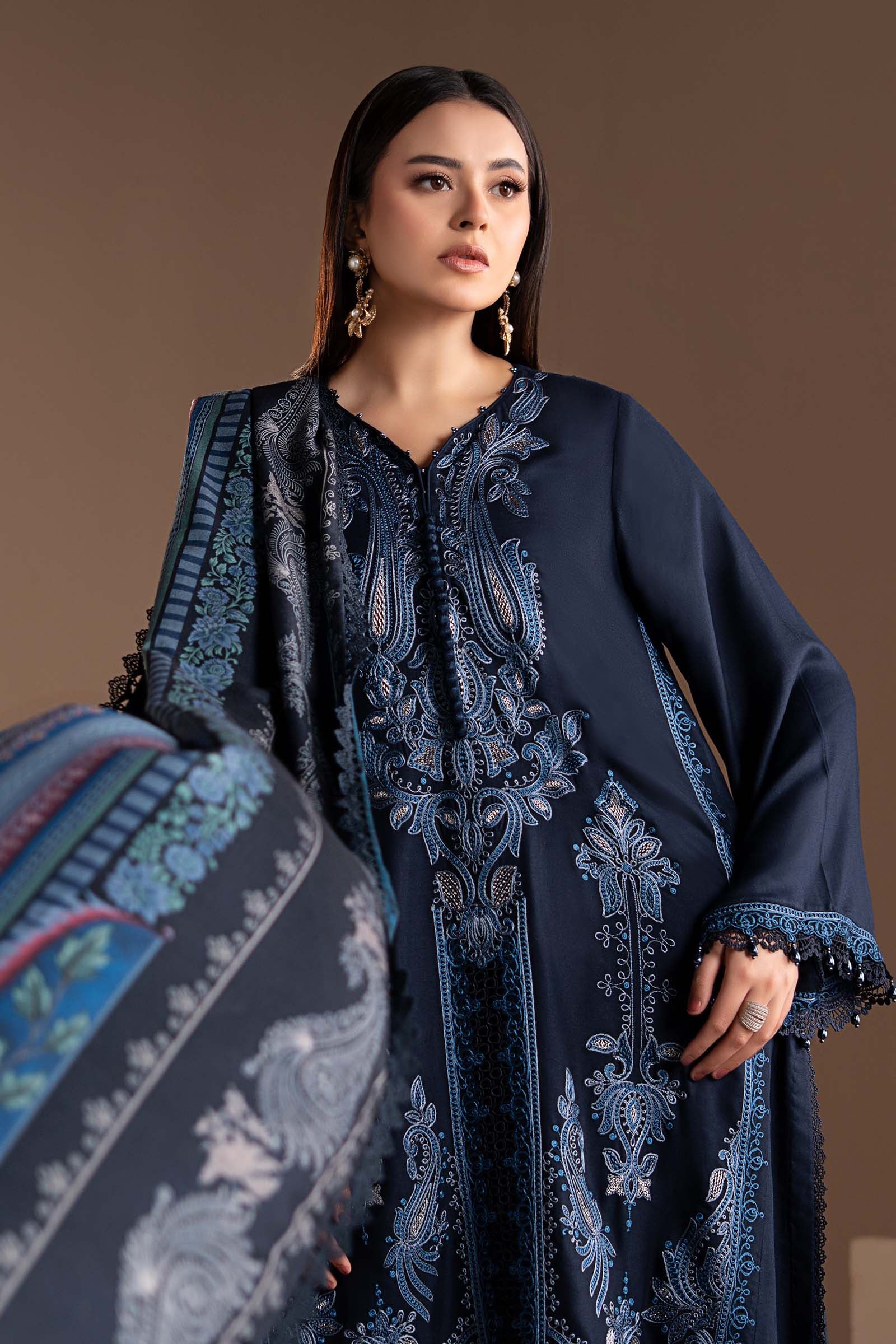 3 Piece Embroidered Twill Linen Suit - Image 3