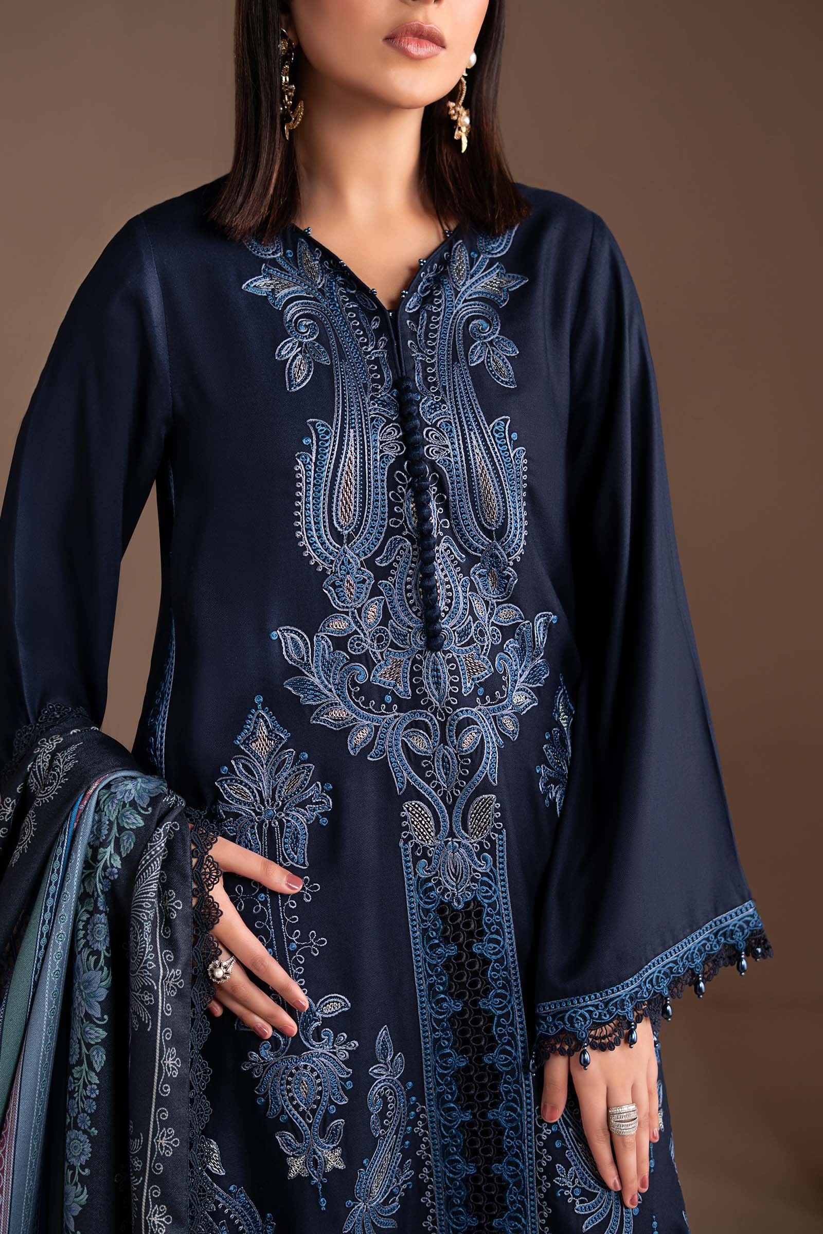 3 Piece Embroidered Twill Linen Suit - Image 6