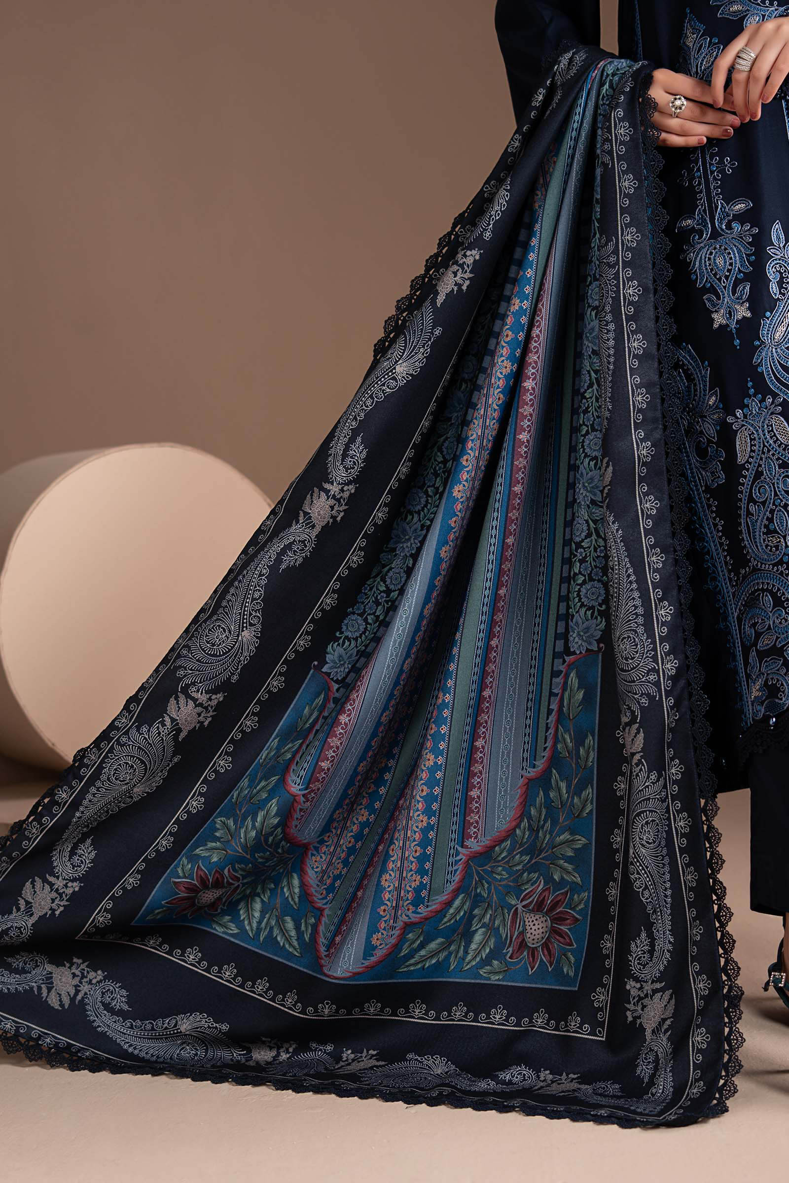 3 Piece Embroidered Twill Linen Suit - Image 7
