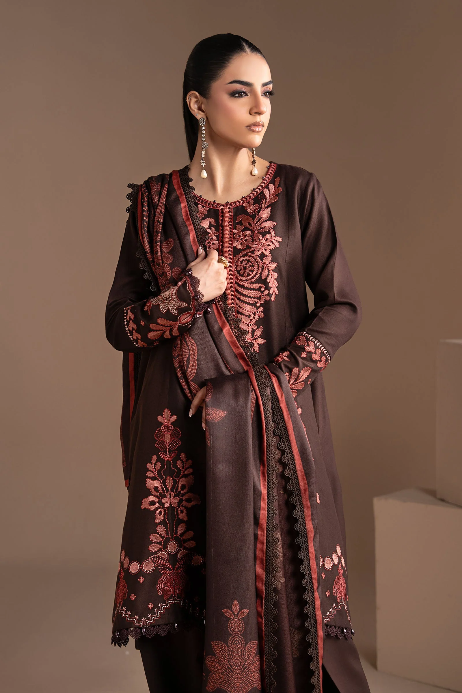 3 Piece Embroidered Twill Linen Suit - Image 2