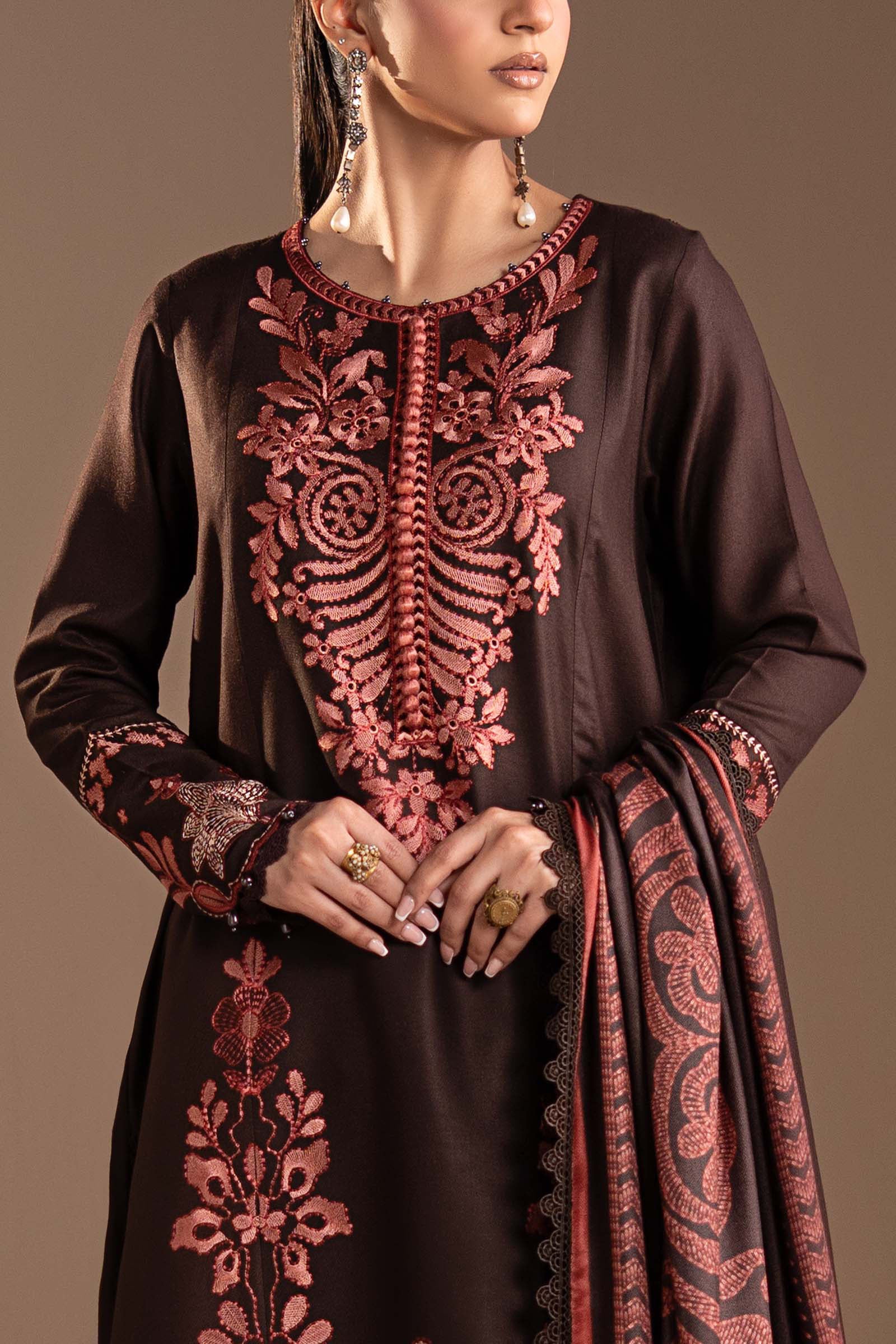 3 Piece Embroidered Twill Linen Suit - Image 3