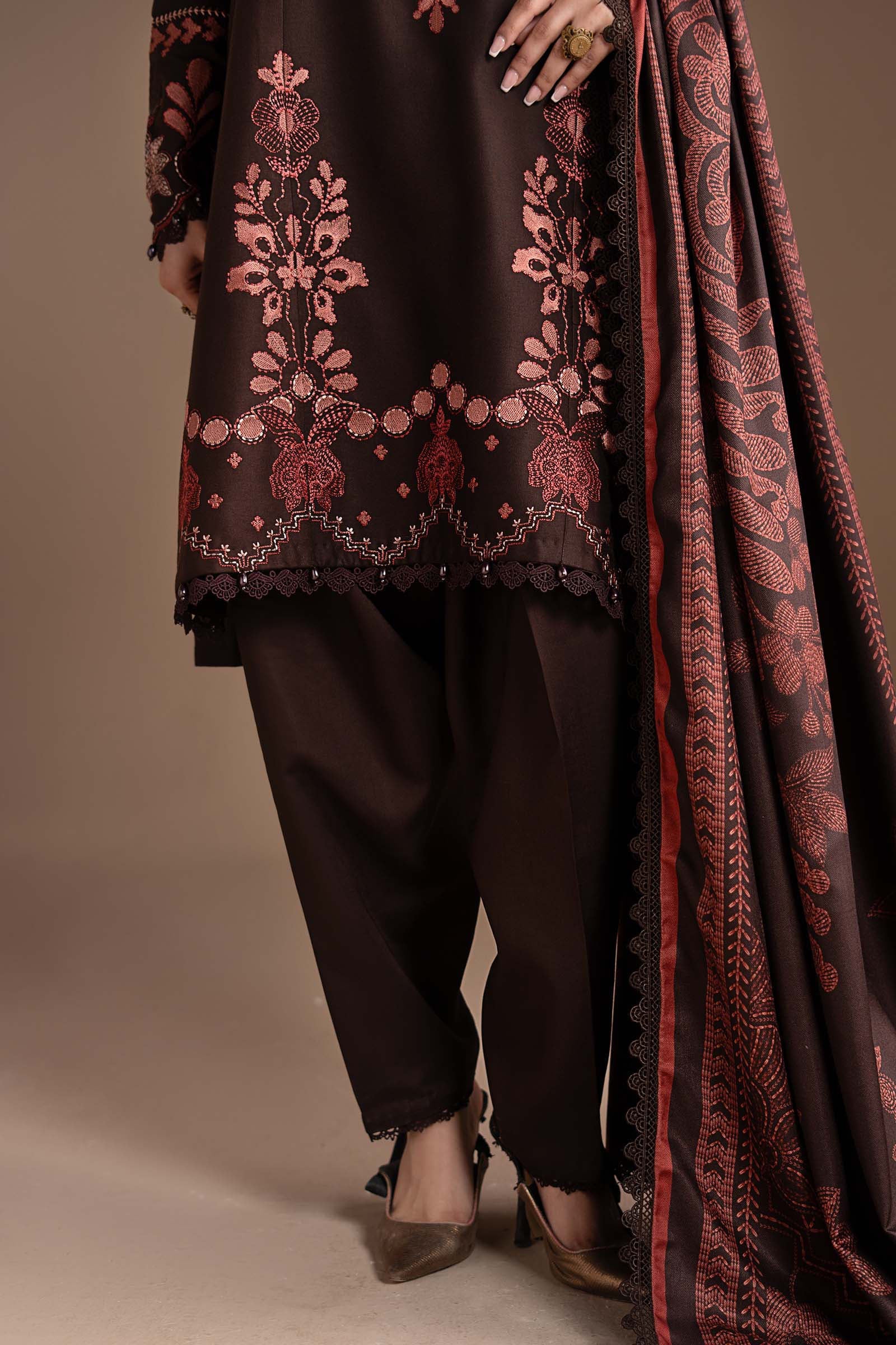 3 Piece Embroidered Twill Linen Suit - Image 5