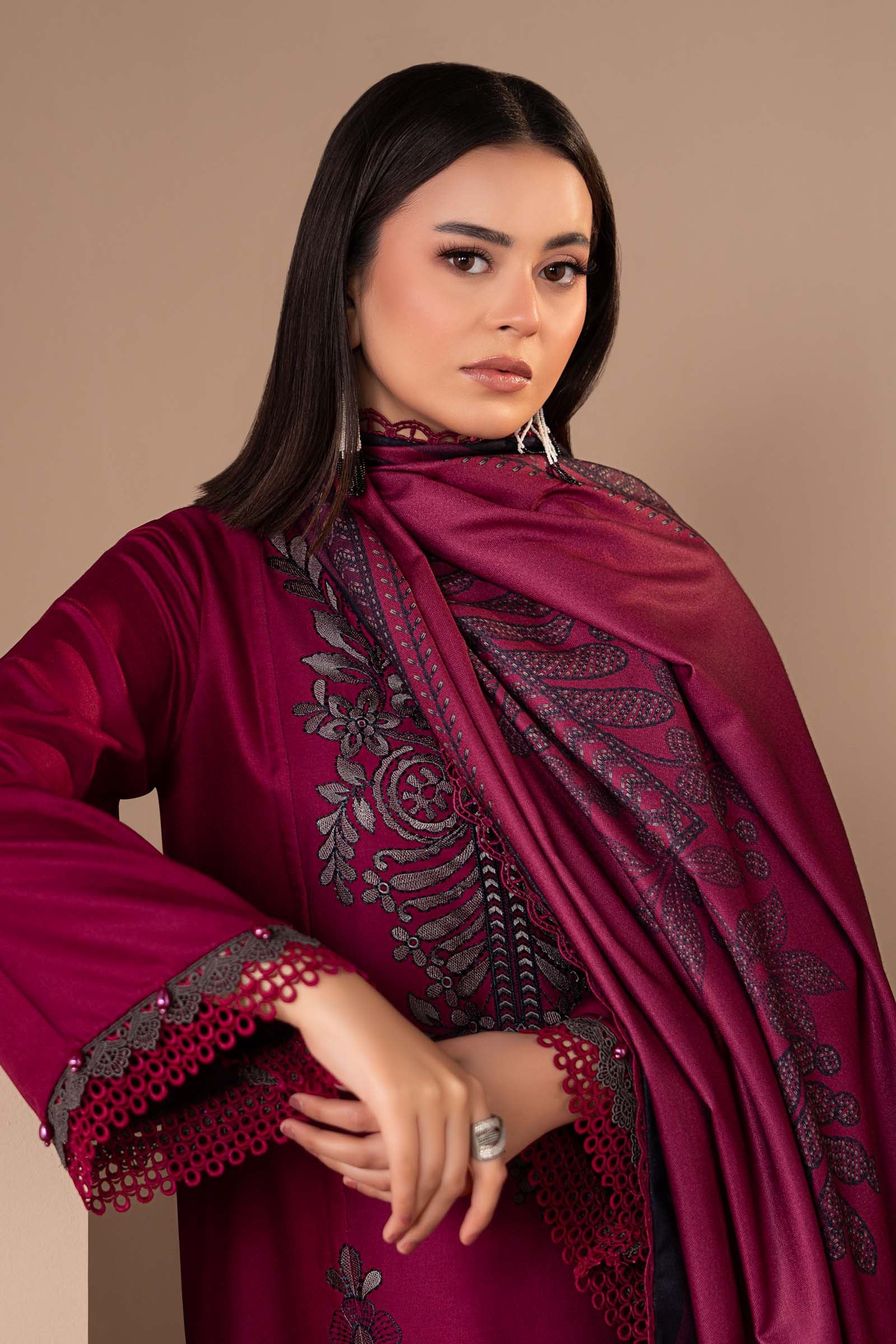 3 Piece Embroidered Twill Linen Suit - Image 2