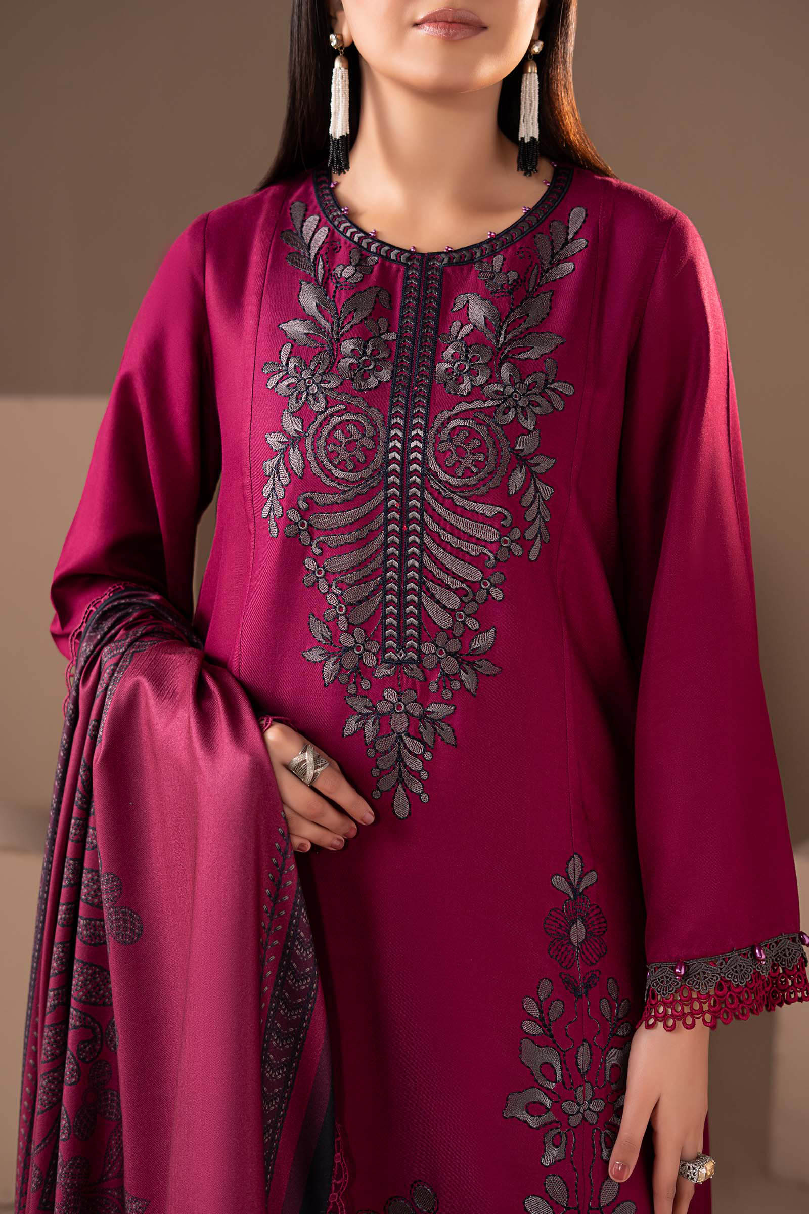 3 Piece Embroidered Twill Linen Suit - Image 3