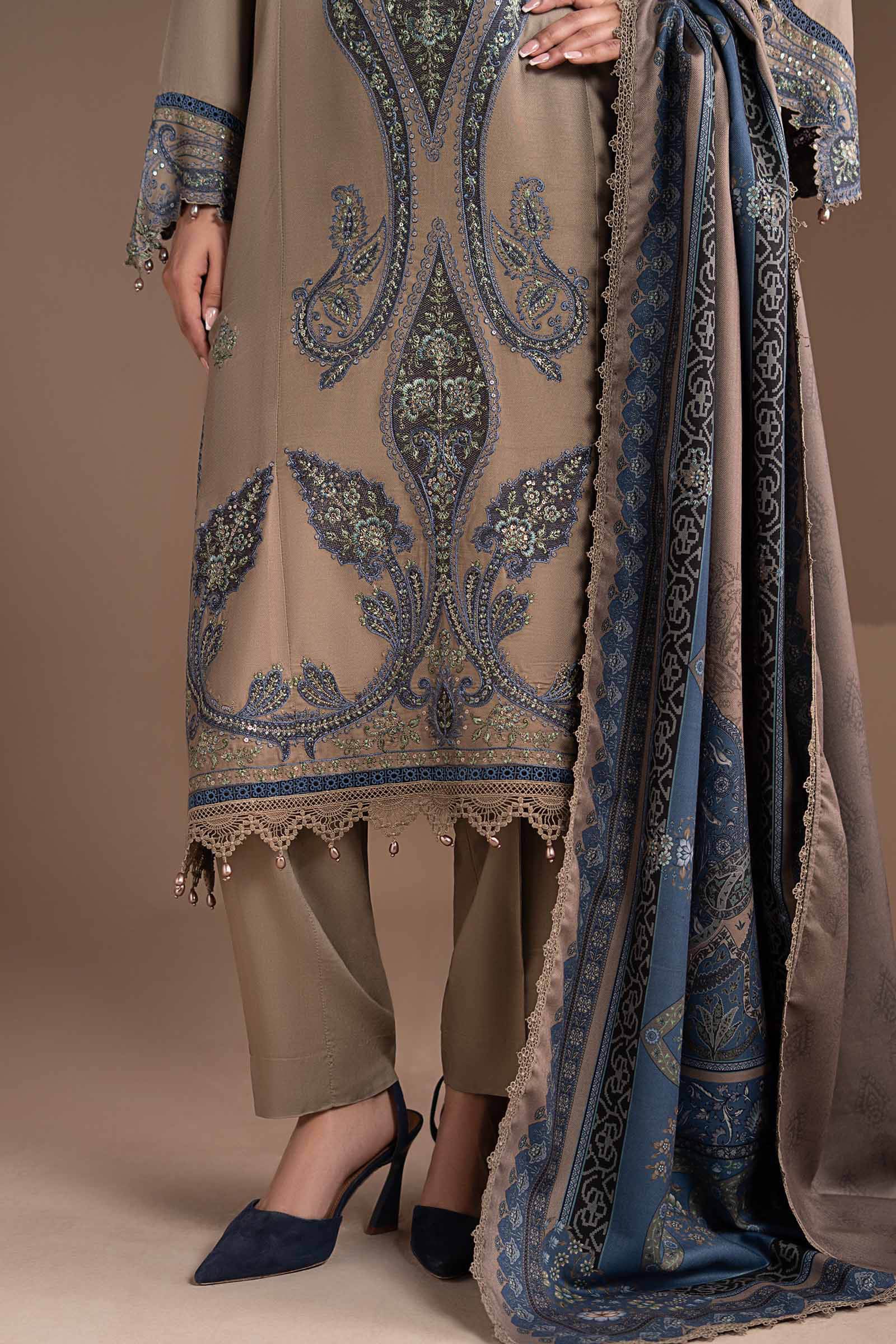3 Piece Embroidered Twill Linen Suit - Image 5