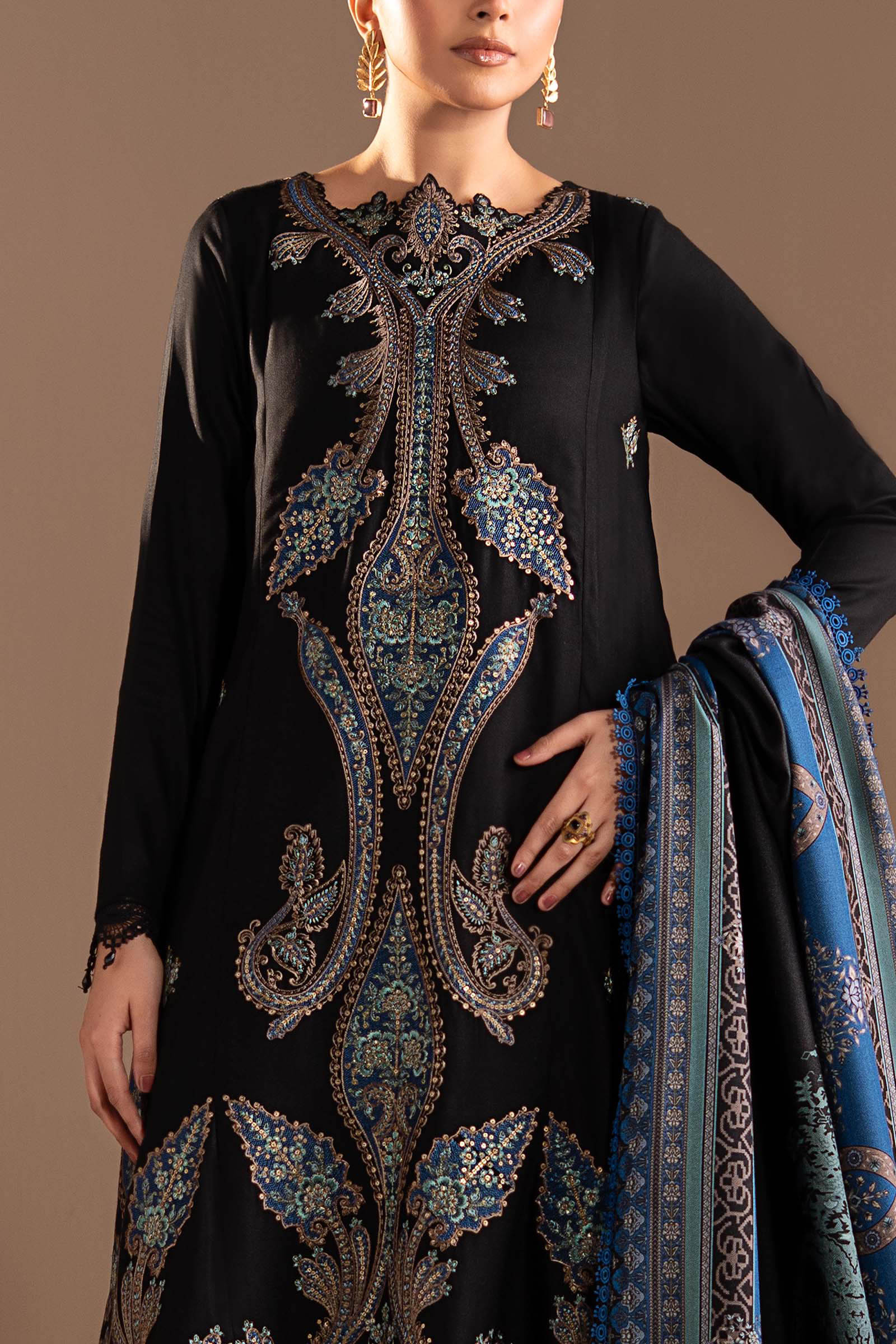 3 Piece Embroidered Twill Linen Suit - Image 3