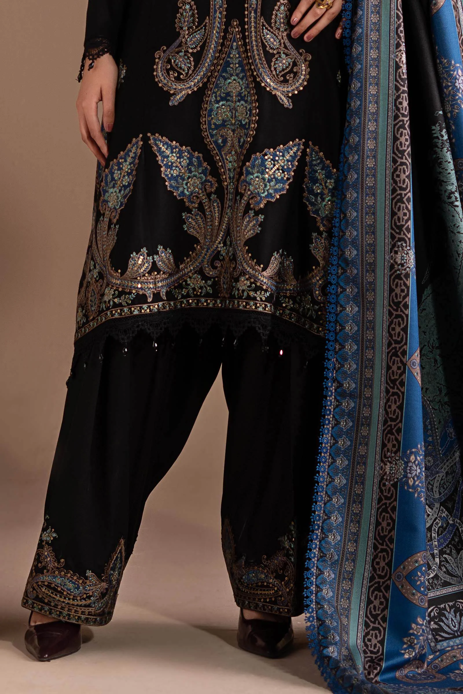 3 Piece Embroidered Twill Linen Suit - Image 6