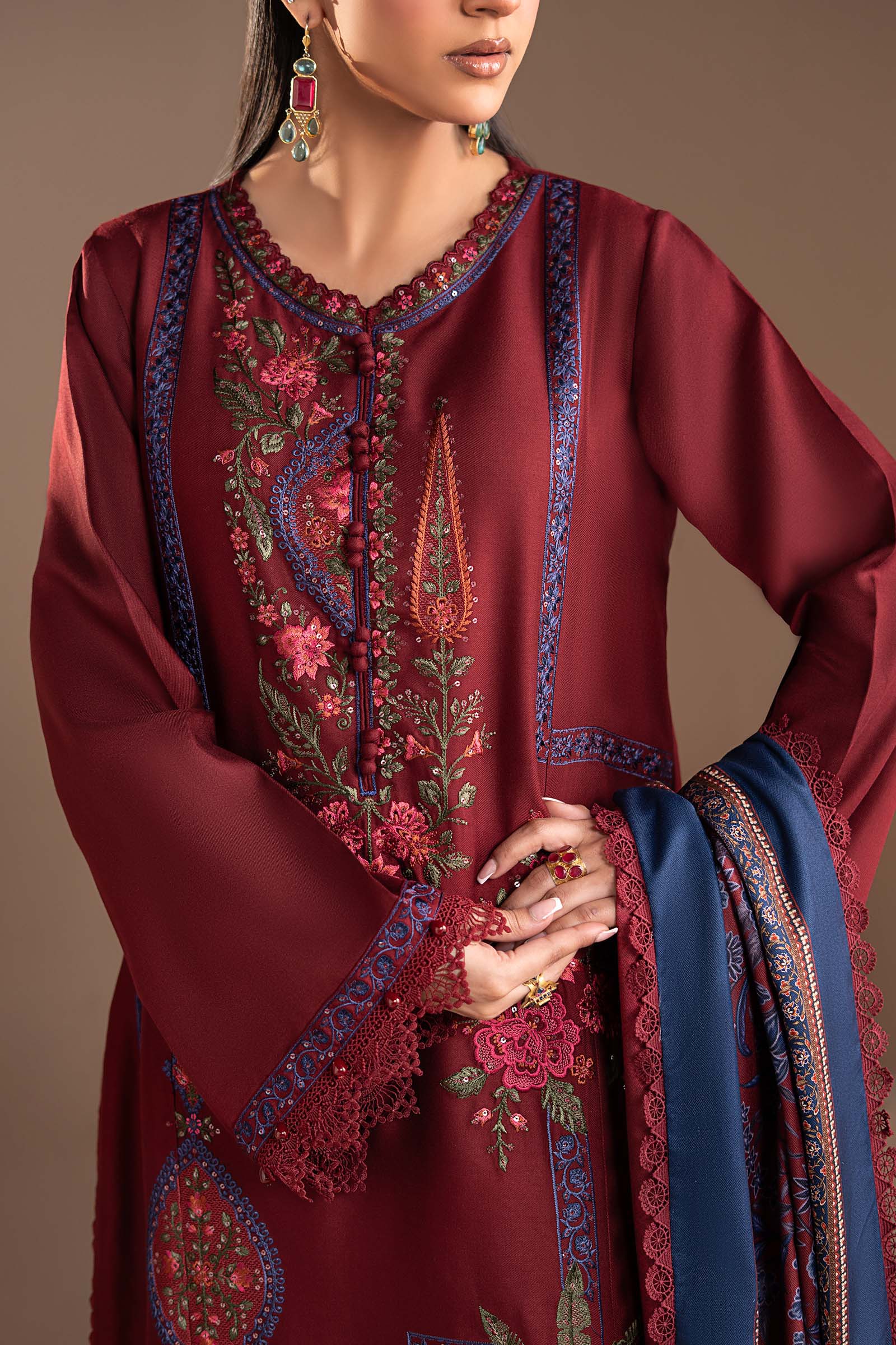 3 Piece Embroidered Twill Linen Suit - Image 4