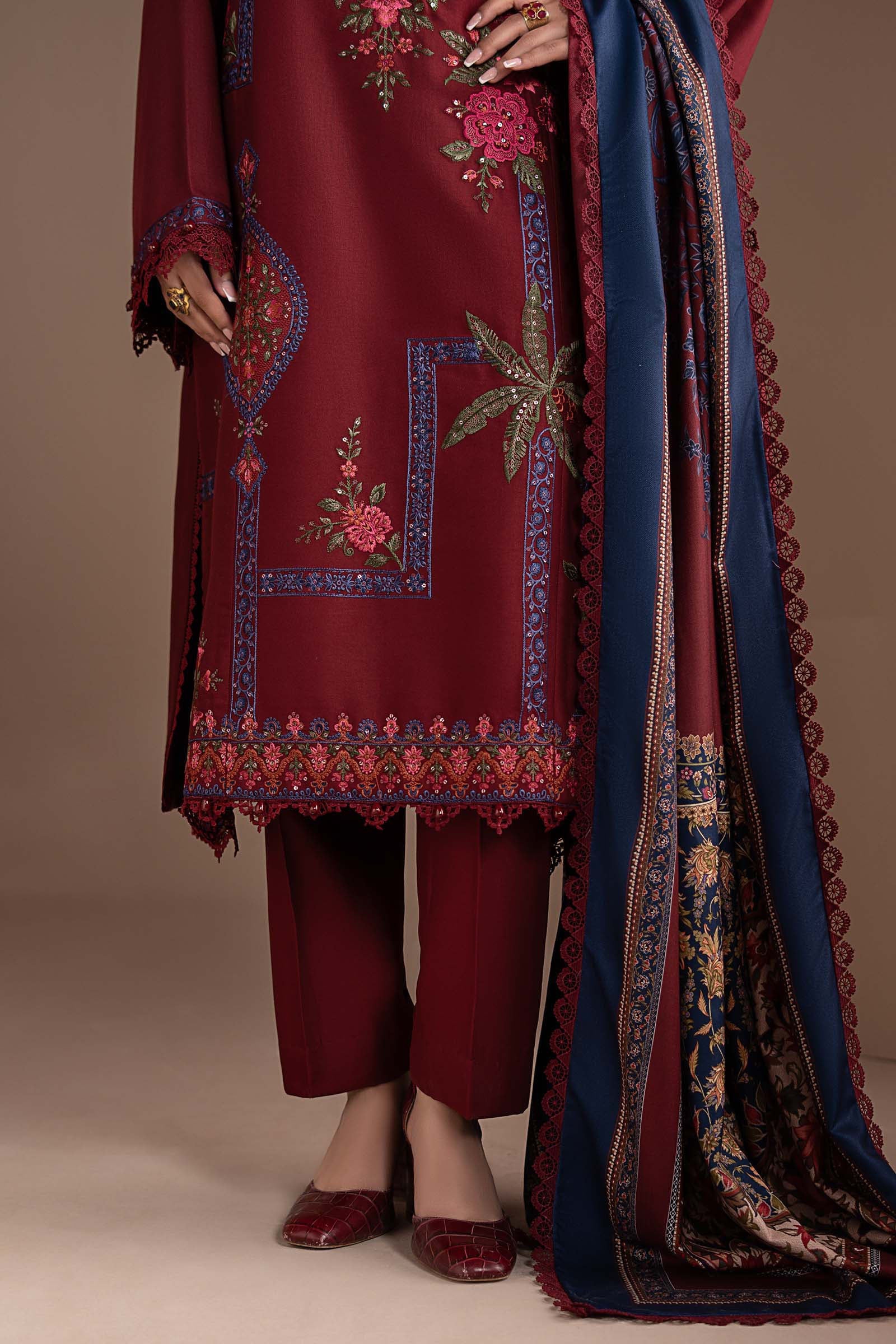 3 Piece Embroidered Twill Linen Suit - Image 5