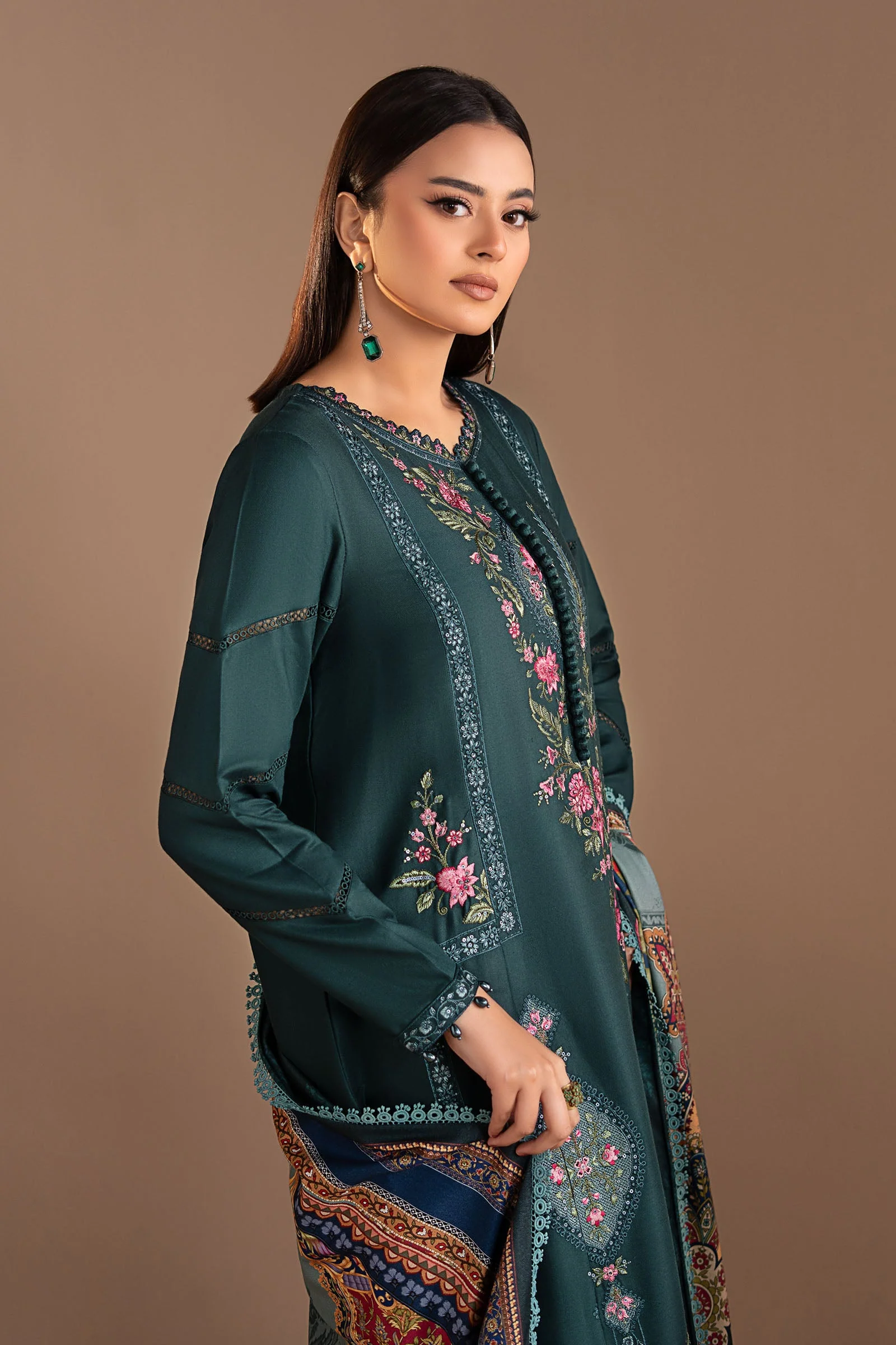 3 Piece Embroidered Twill Linen Suit - Image 2