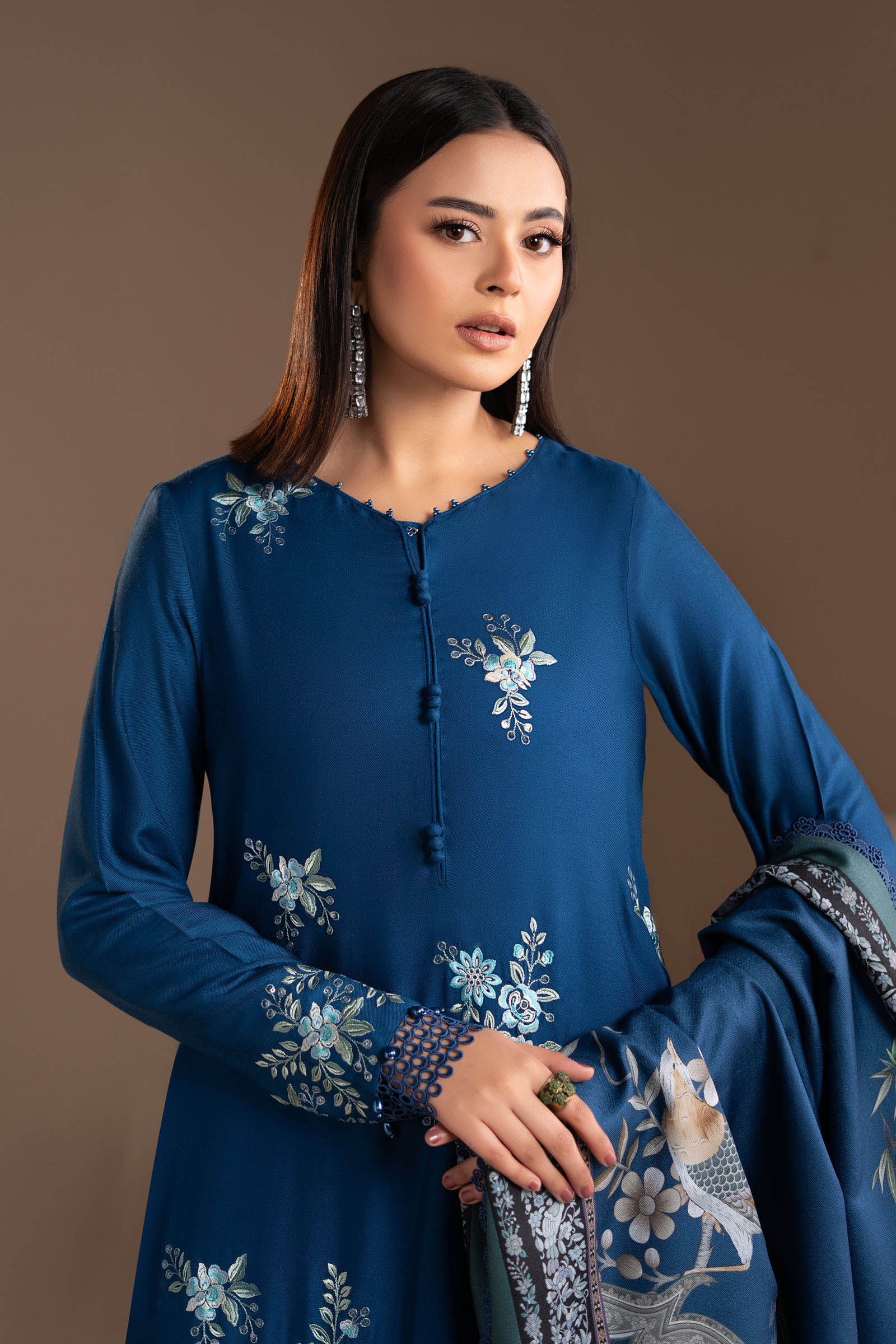 3 Piece Embroidered Twill Linen Suit - Image 2