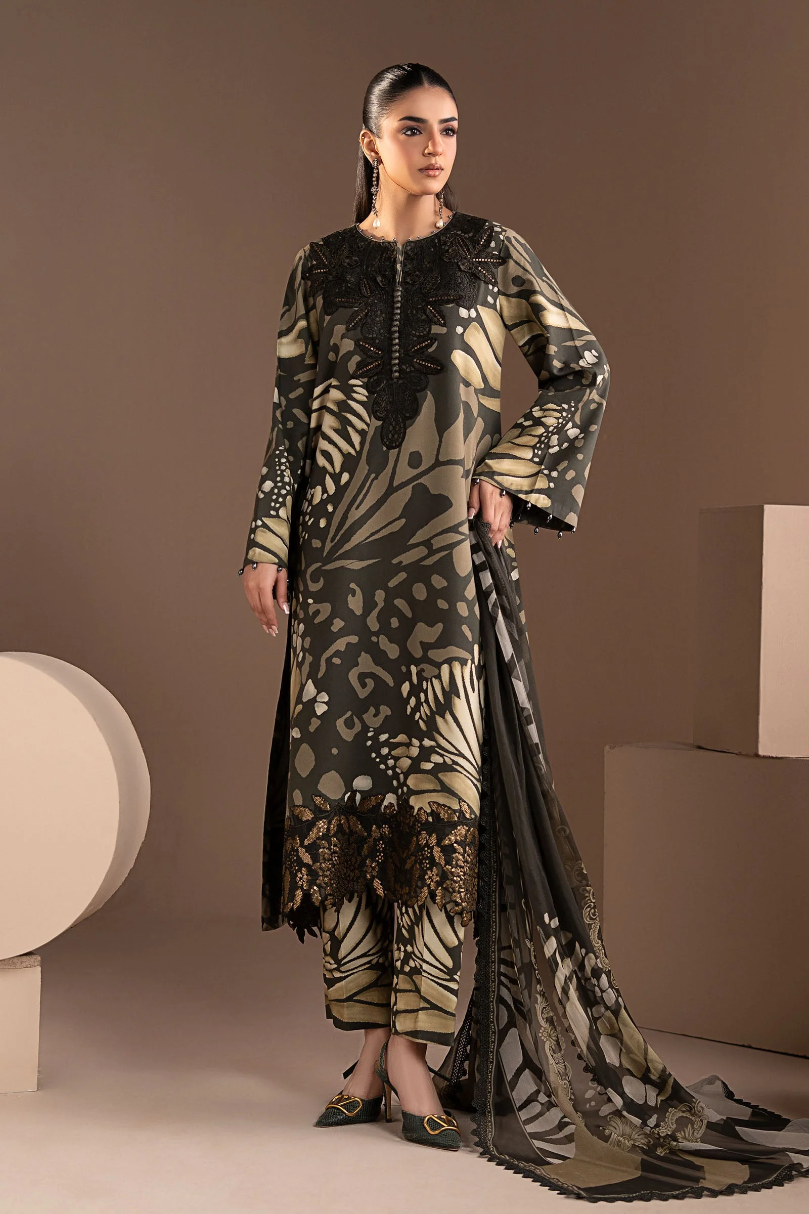 3 Piece Embroidered Linen Suit