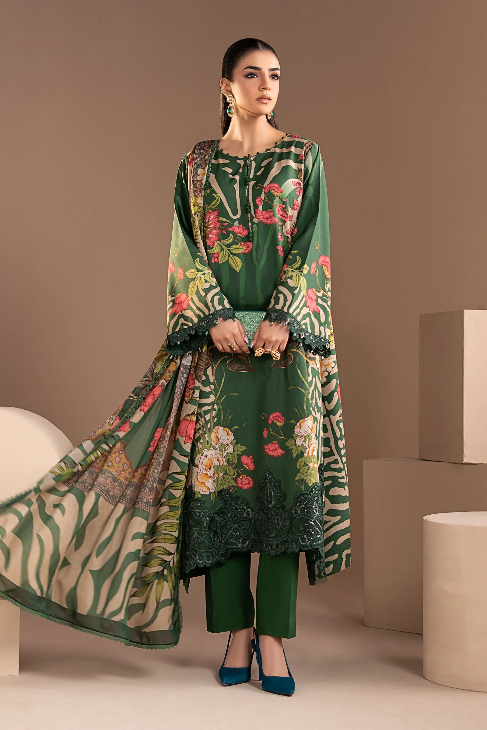 3 Piece Embroidered Linen Suit